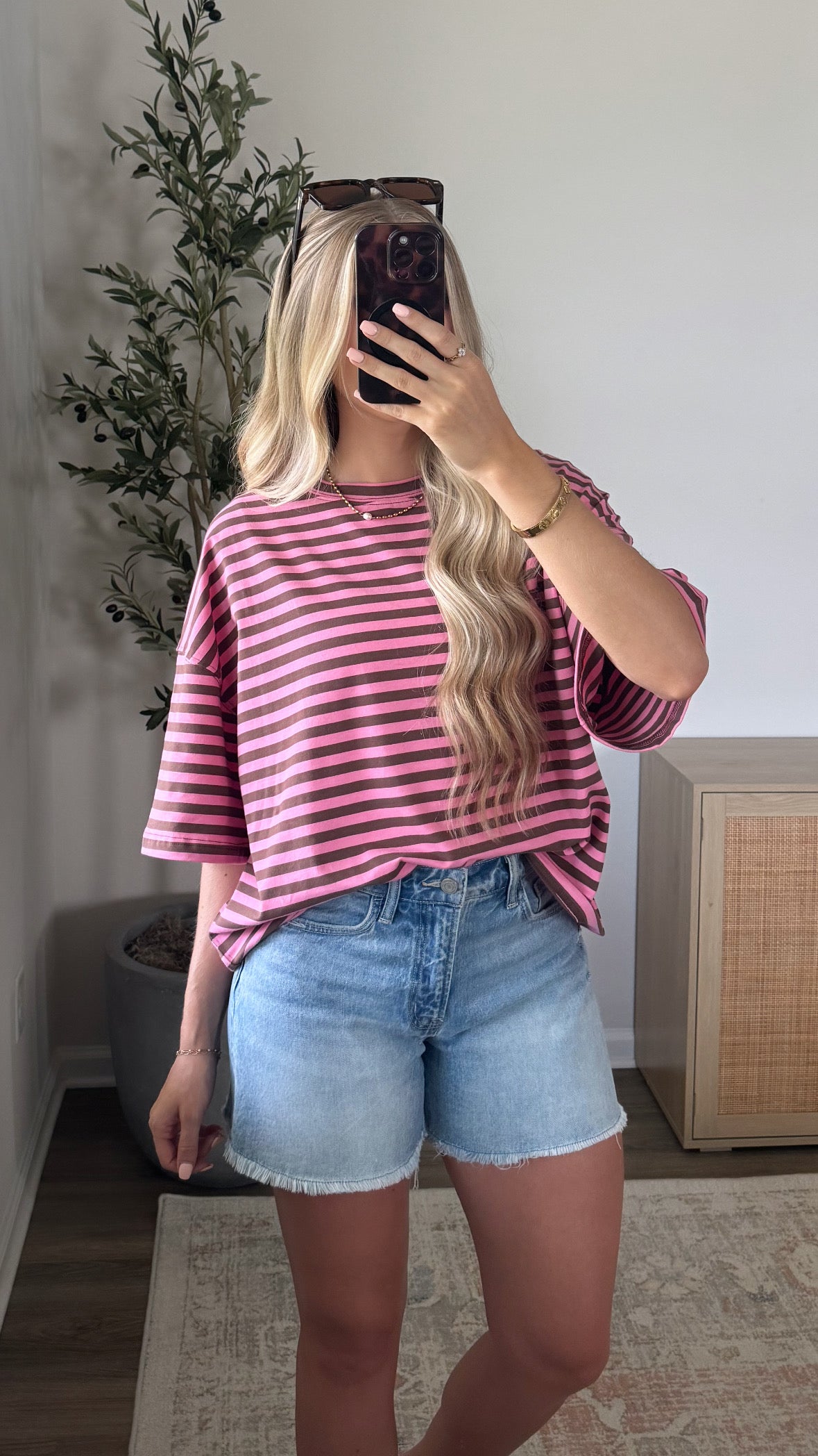 Boyfriend Striped Tee / Pink + Brown