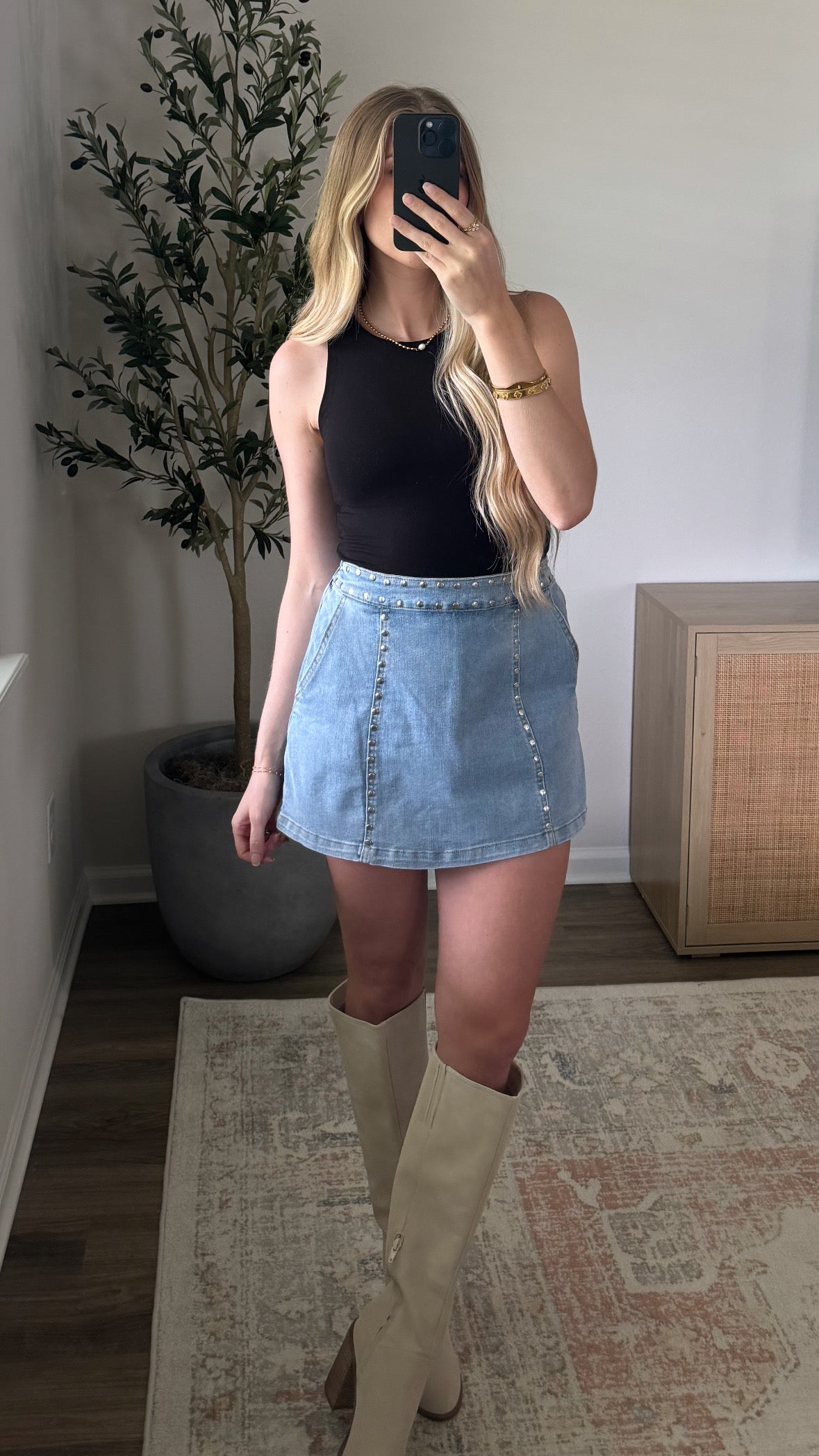 Studded Denim Skort