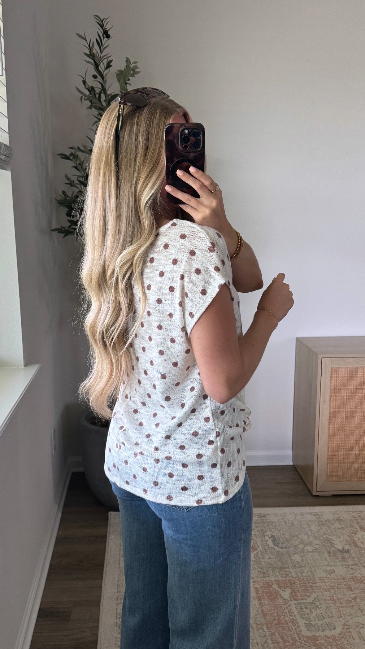 Twist Polka Dot Top / Brown + Cream