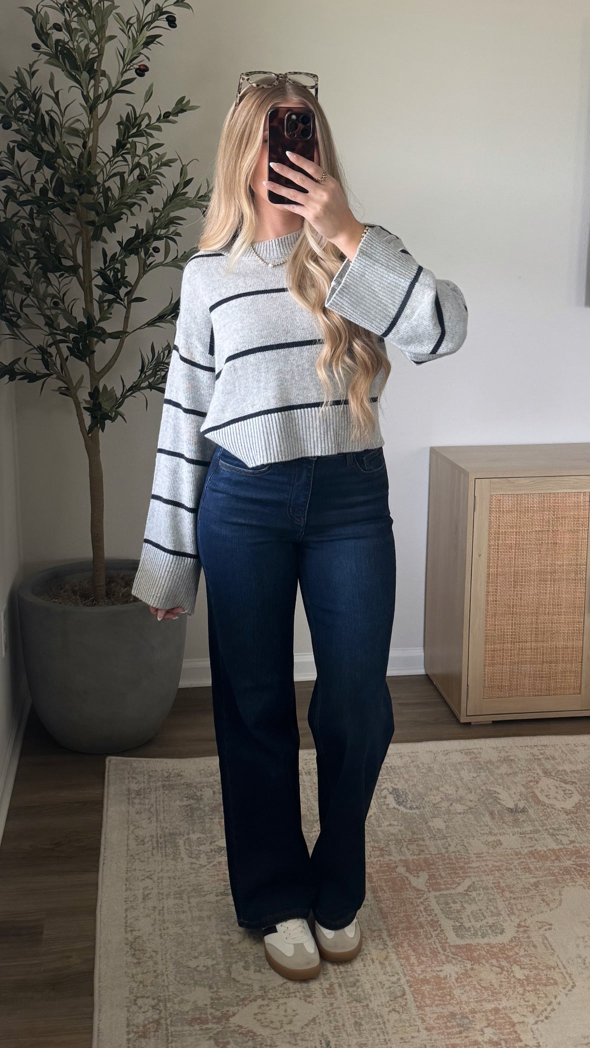 Grey + Navy Striped Sweater
