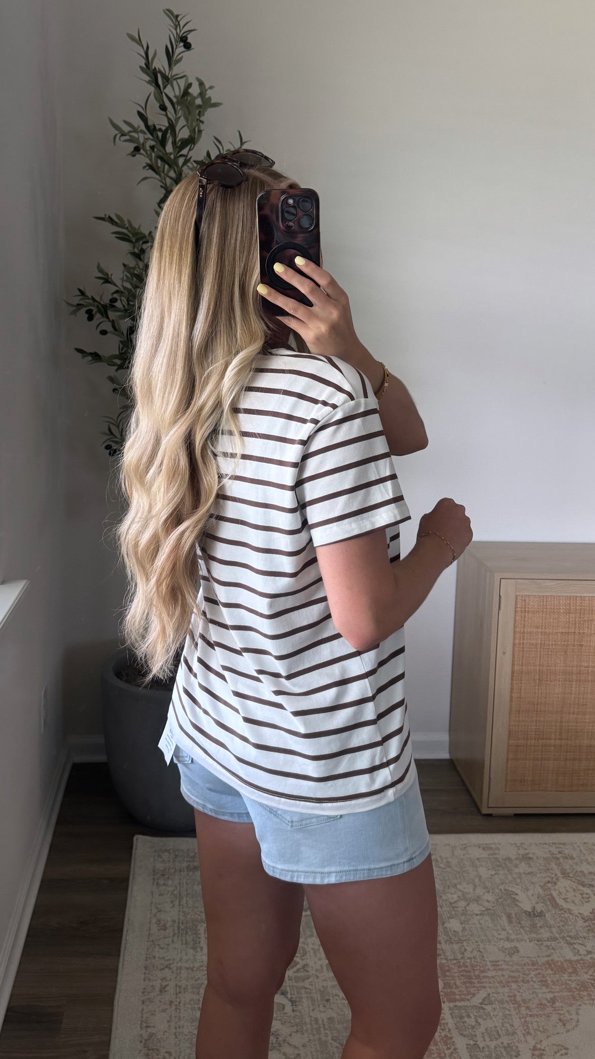 Contrast Striped Tee / Brown