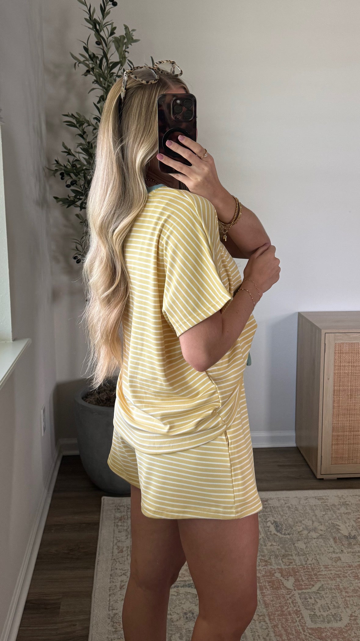 Gracie Striped Shorts Set / Yellow + Light Blue