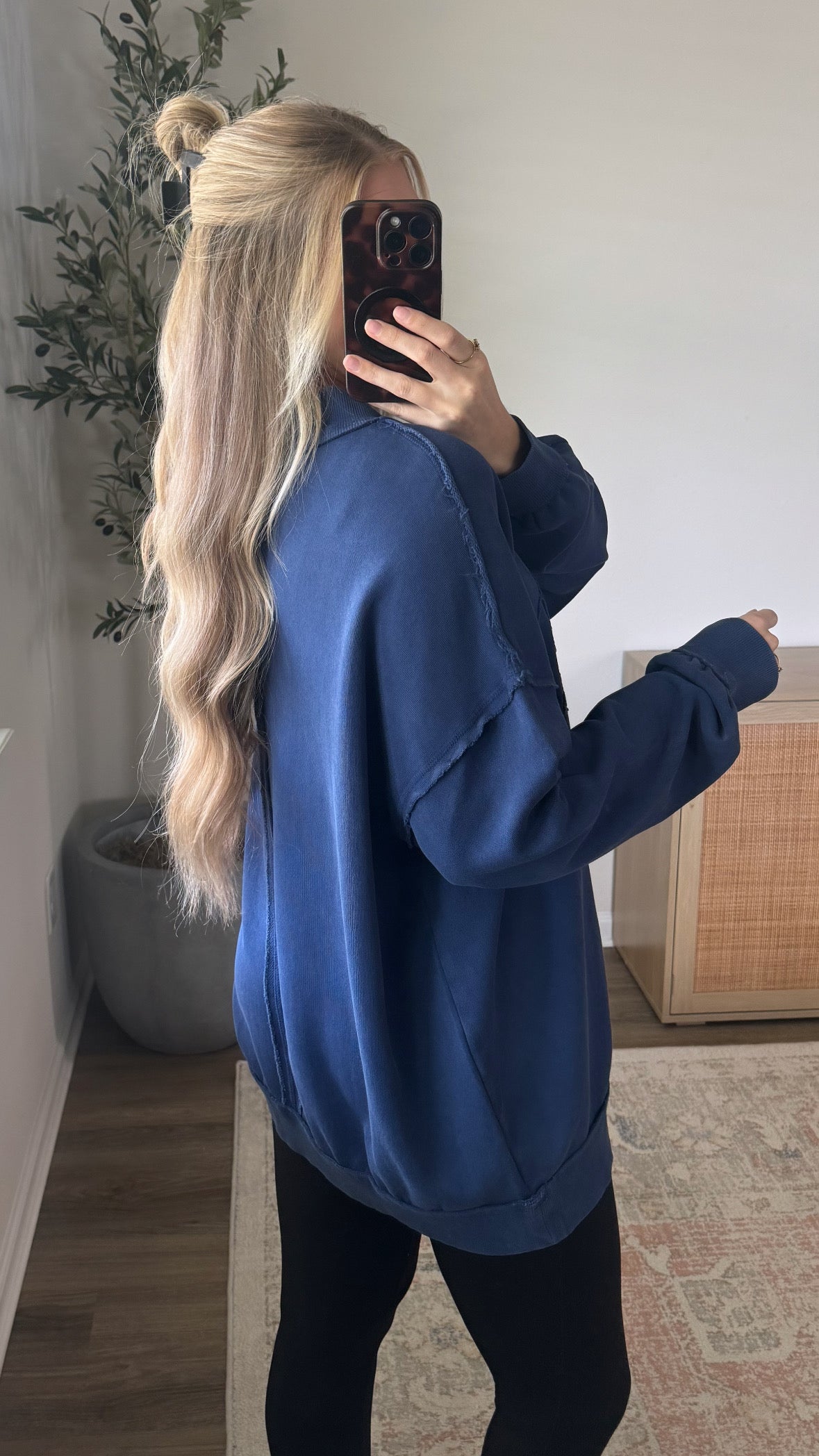 Touch Down Embroidered Mock Neck / Navy Blue