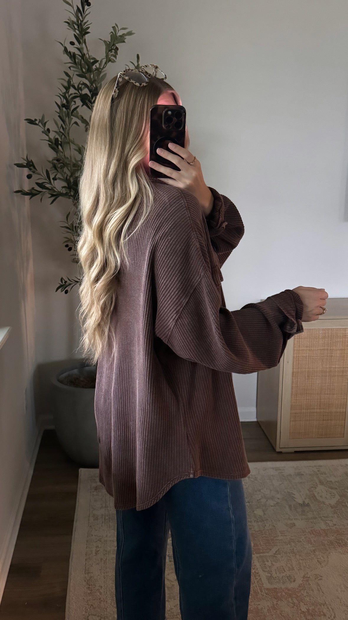 Lived in Waffle Button Up / Dark Brown