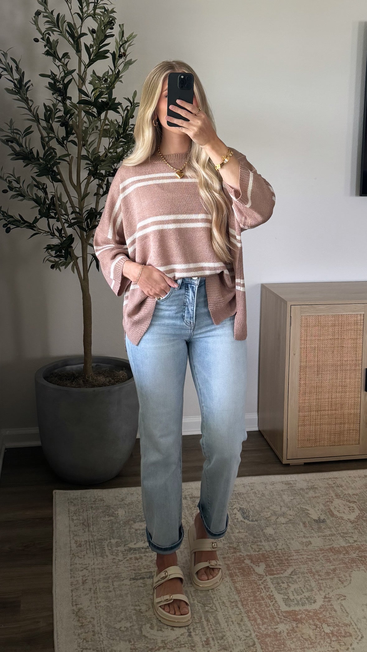 Alaina Striped Top / Taupe