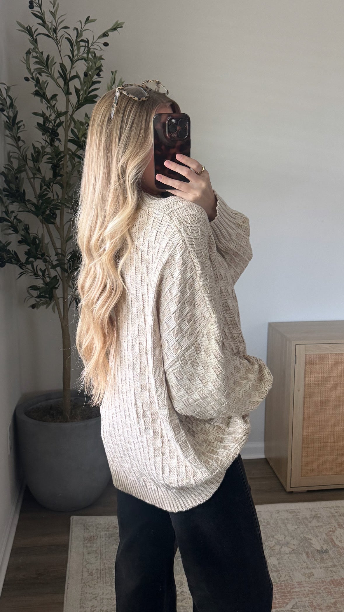 Mockneck Checkered Sweater / Sand