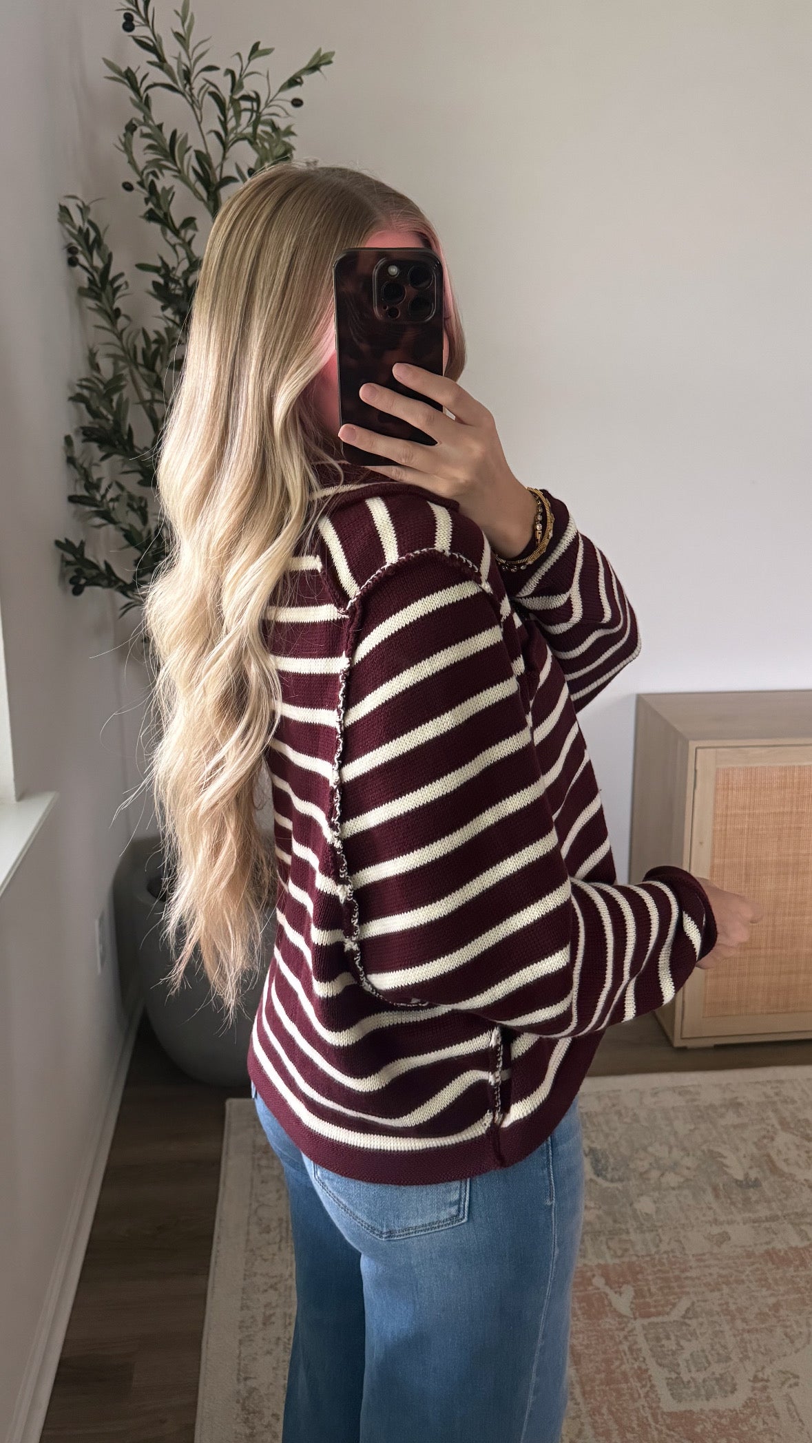 Bella Striped Cardigan / Dark Cherry