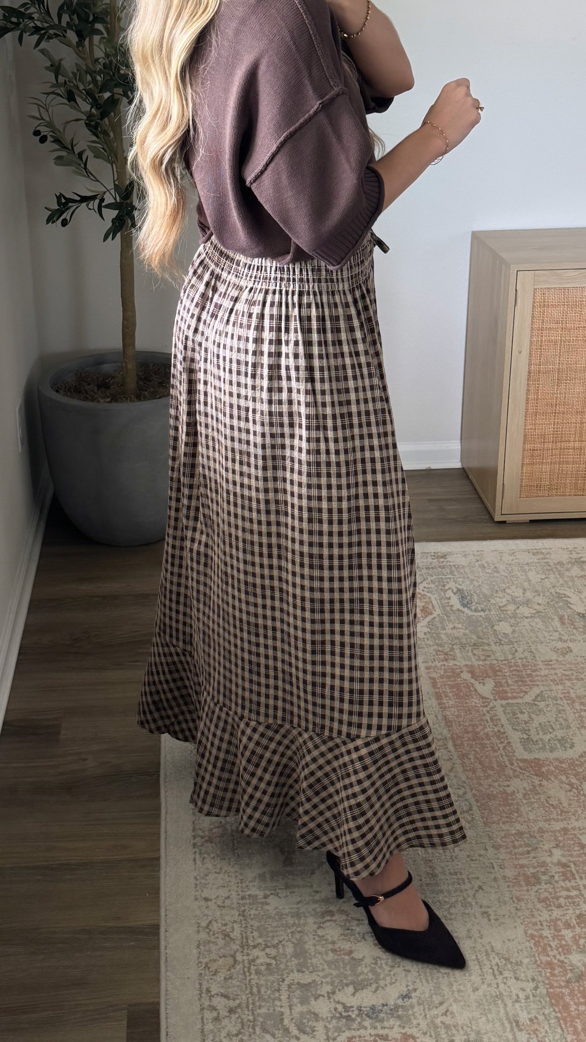 Kenzie Plaid Maxi Skirt / Brown
