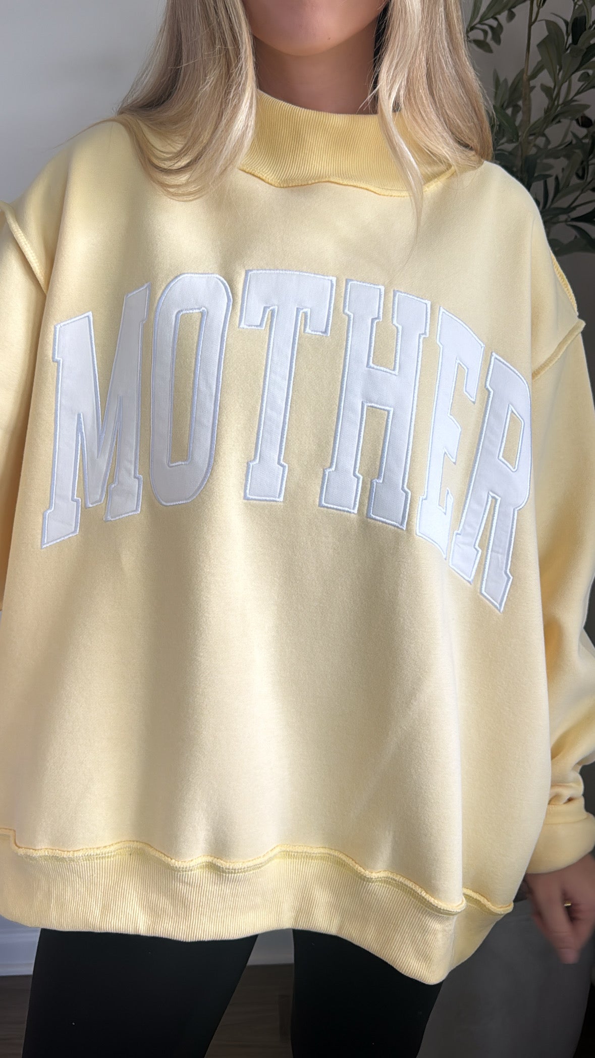 Mother Embroidered Mock Neck Sweatshirt / Yellow