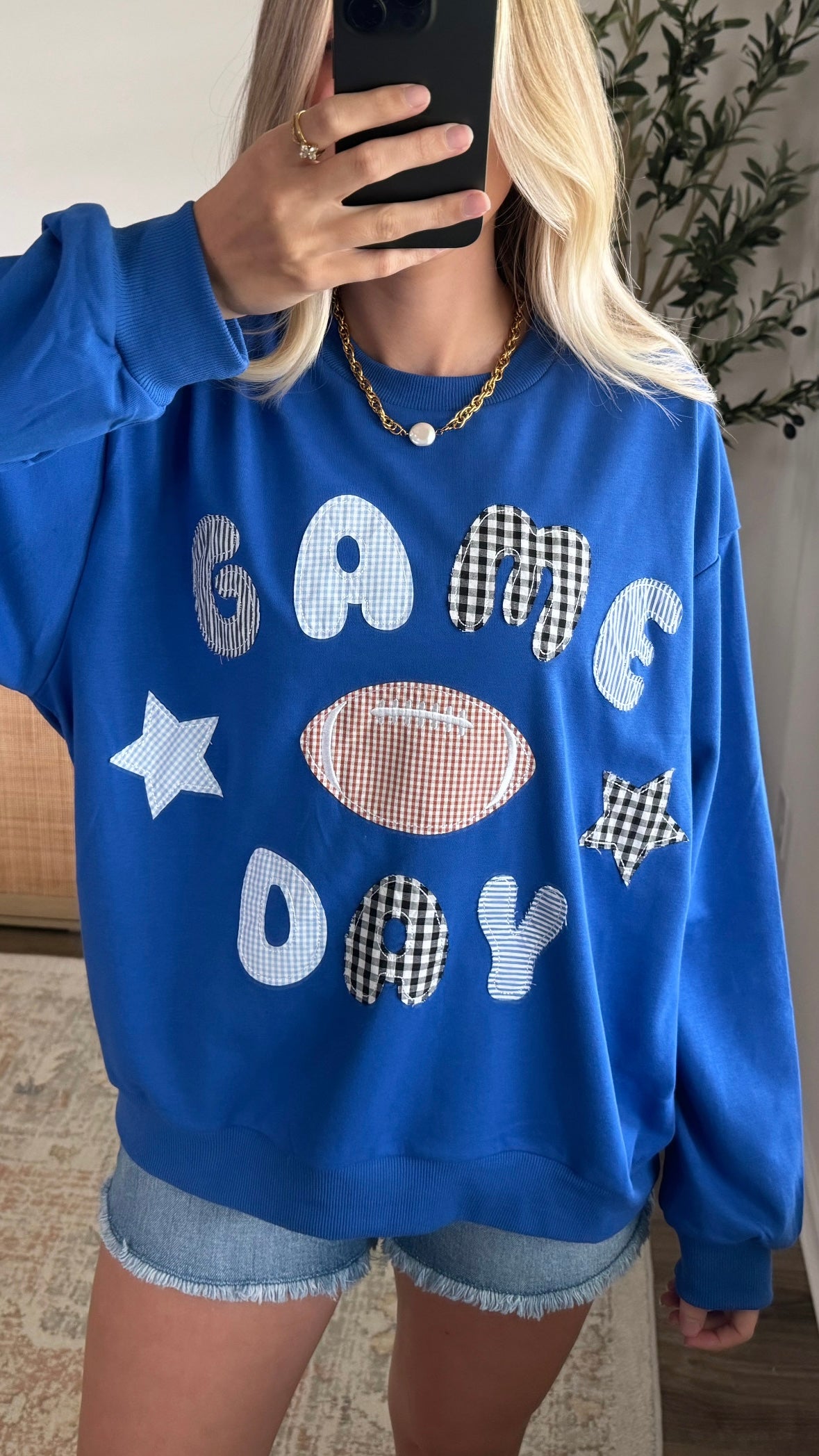 Game Day Patchwork Pullover / Blue