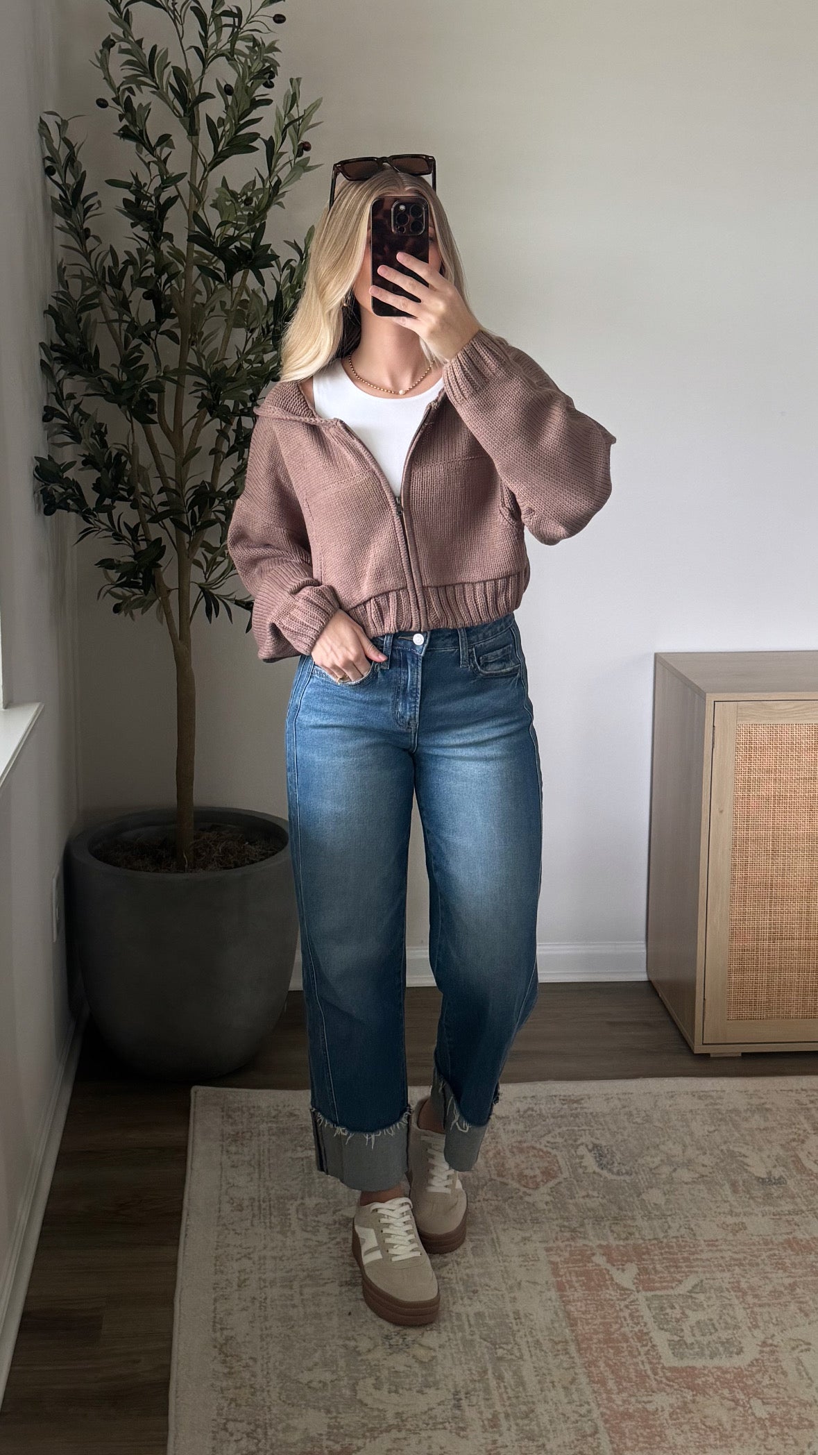 Cropped Knit Hoodie