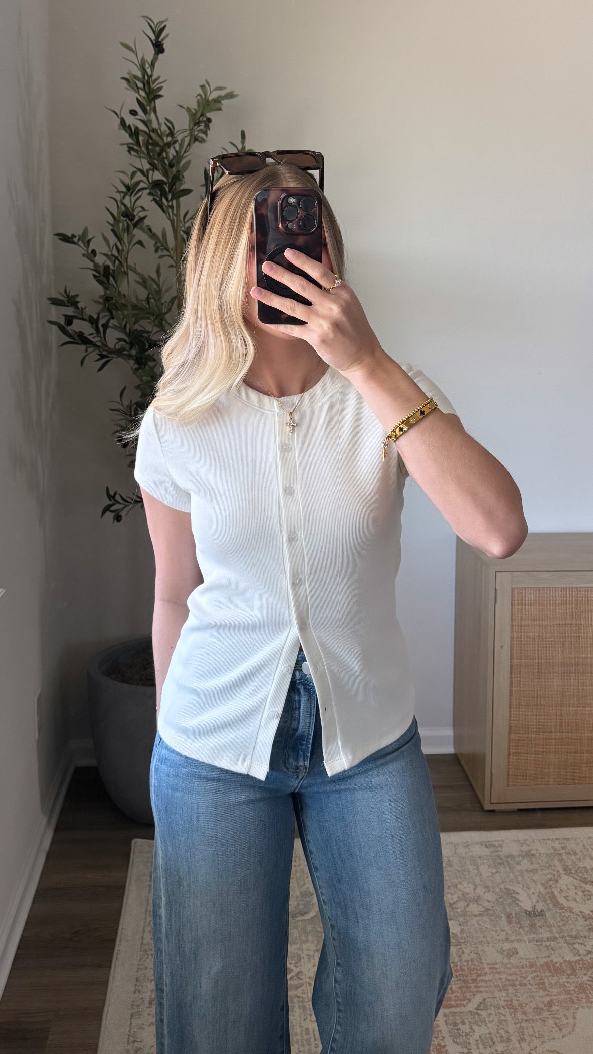 Rosie Button Down Top / White