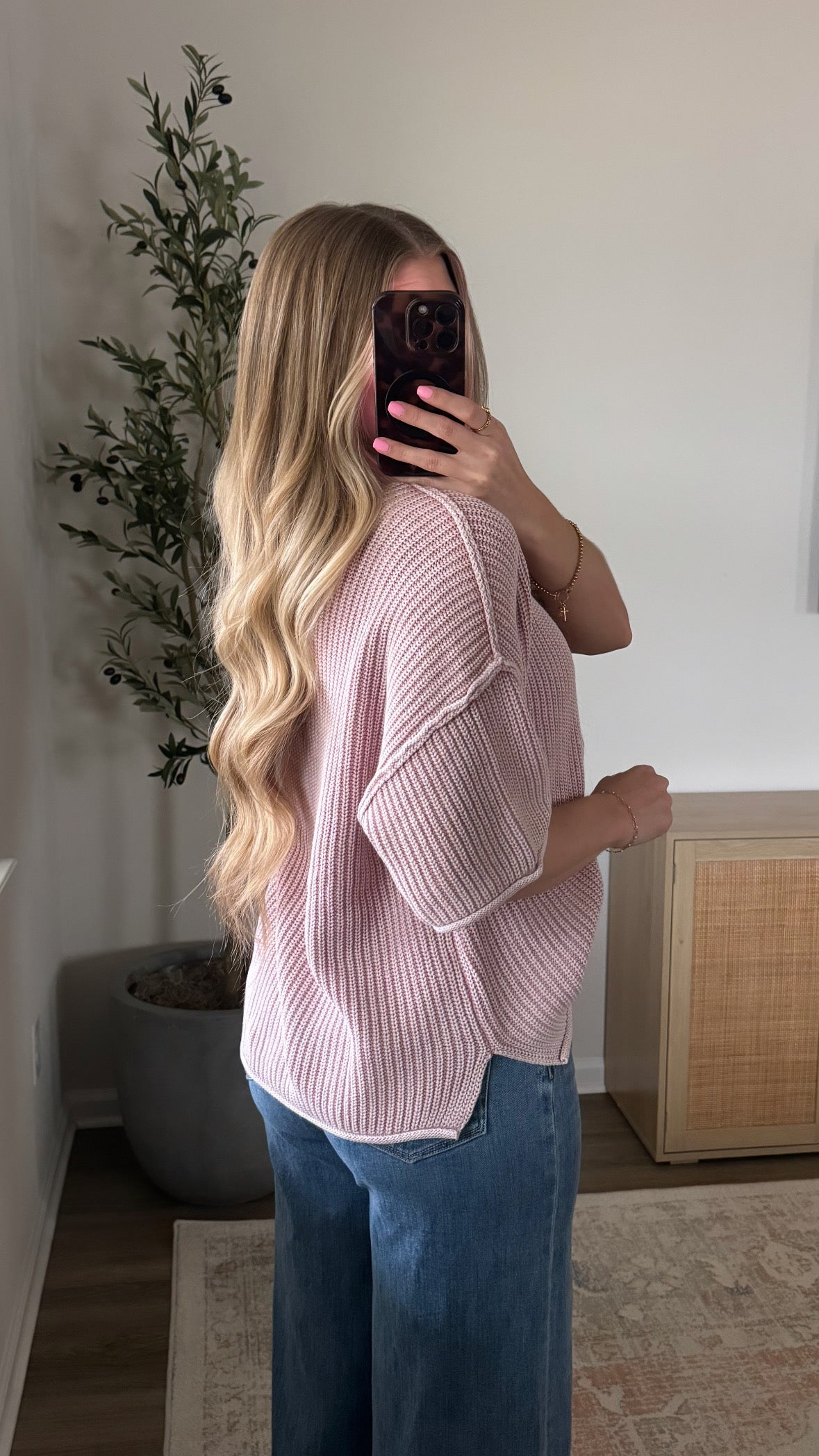 Vintage Short Sleeve Sweater / Dusty Pink