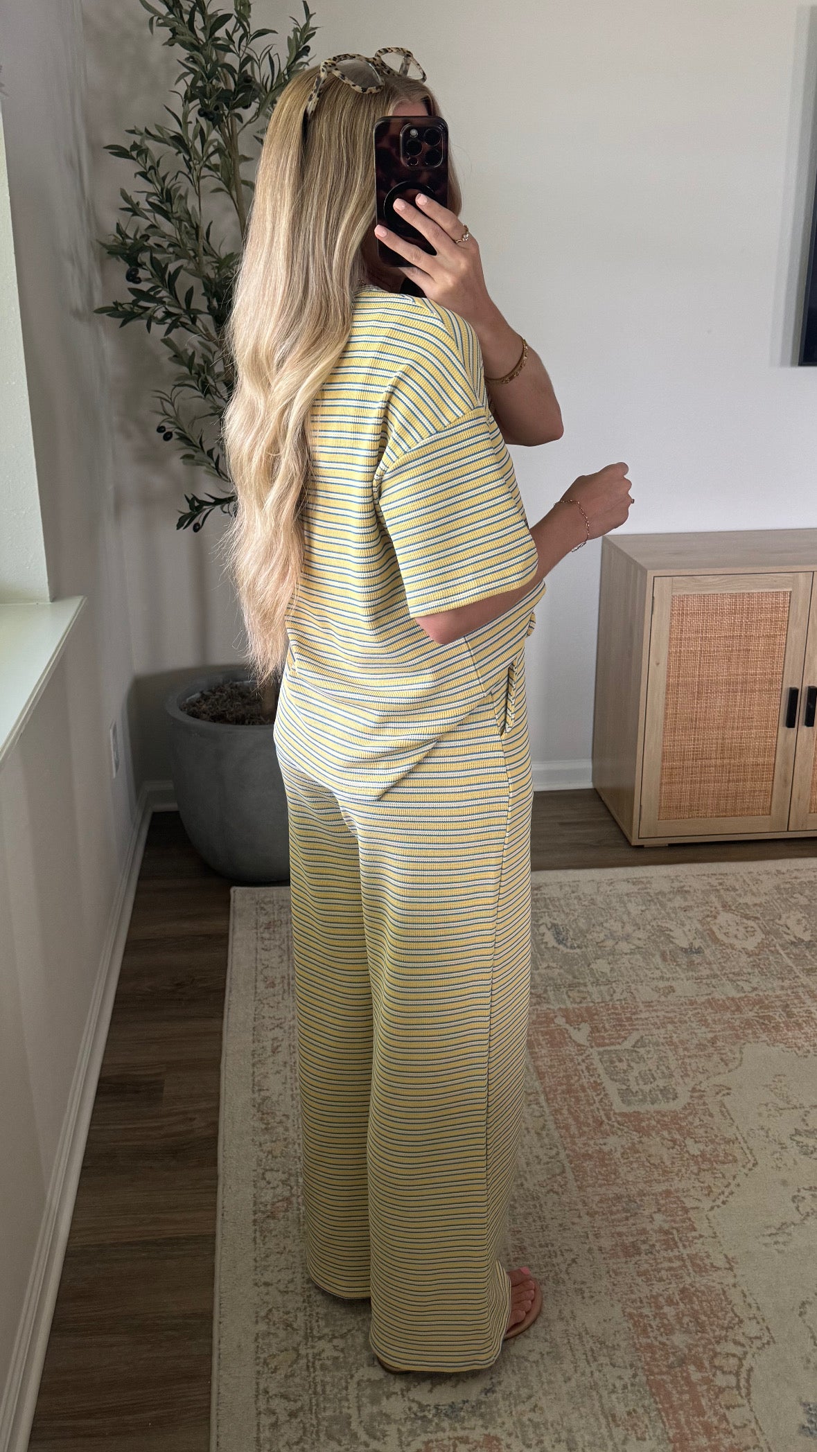 Tia Striped Pants Set / Light Yellow