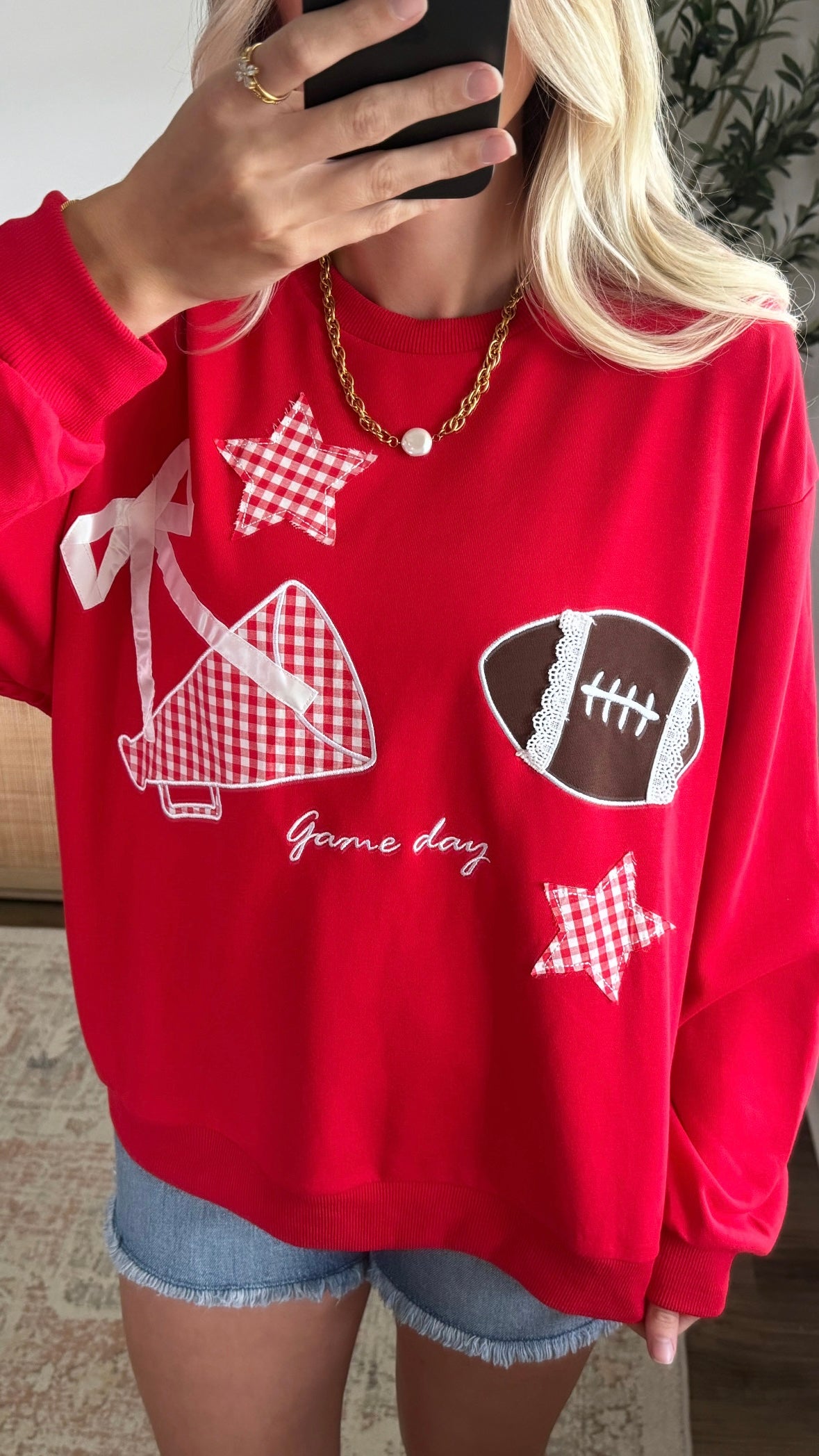 Game Day Patchwork Pullover / Red
