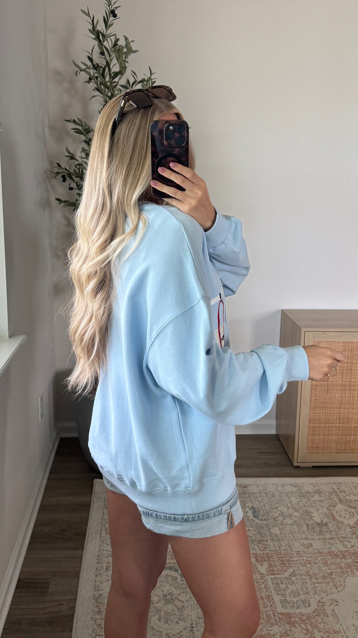 USA Bikini Embroidered Pullover / Light Blue
