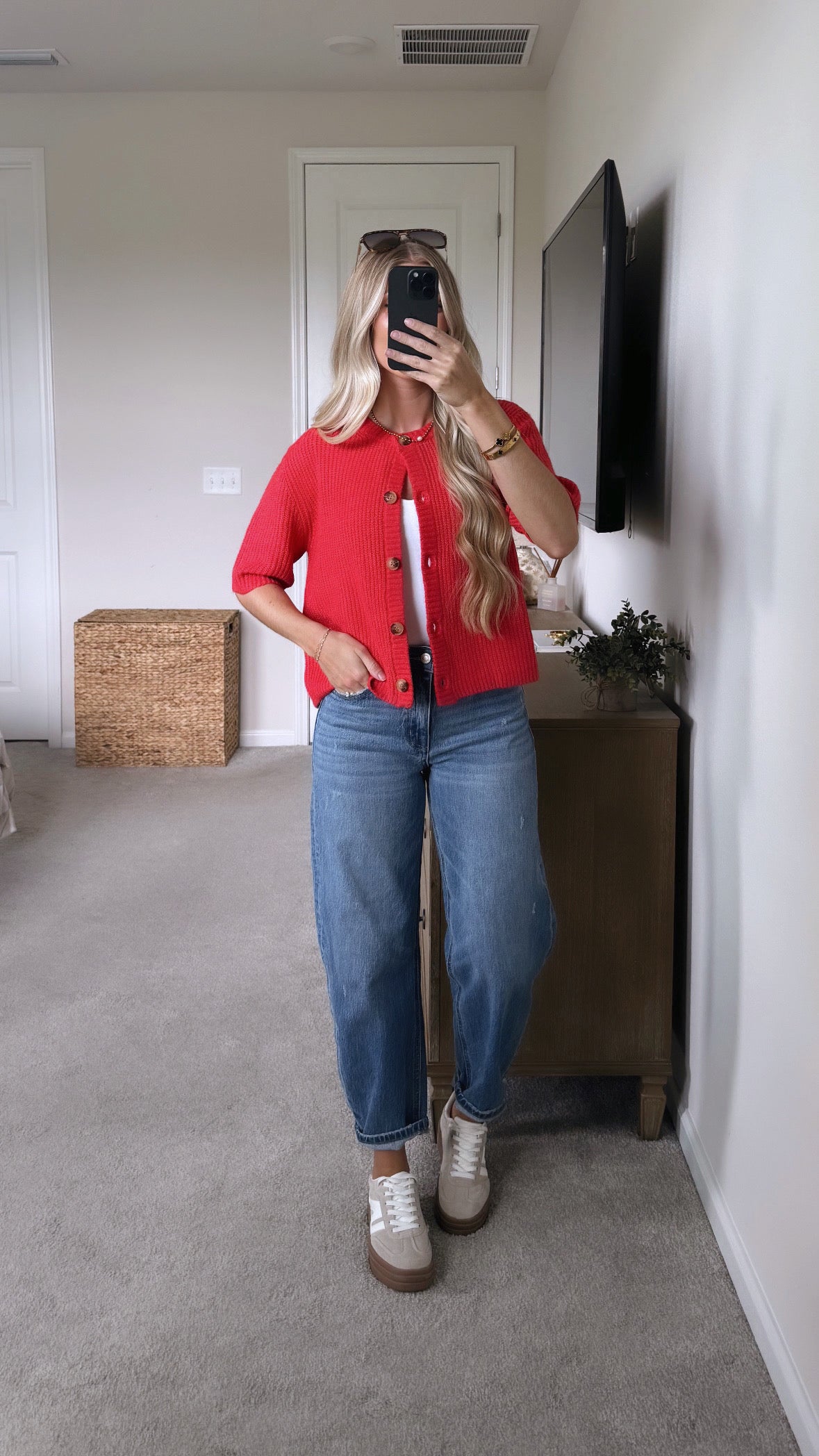 Short Sleeve Cardigan / Red