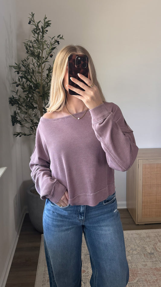 Boat Neck Waffle Top / Dusty Rose