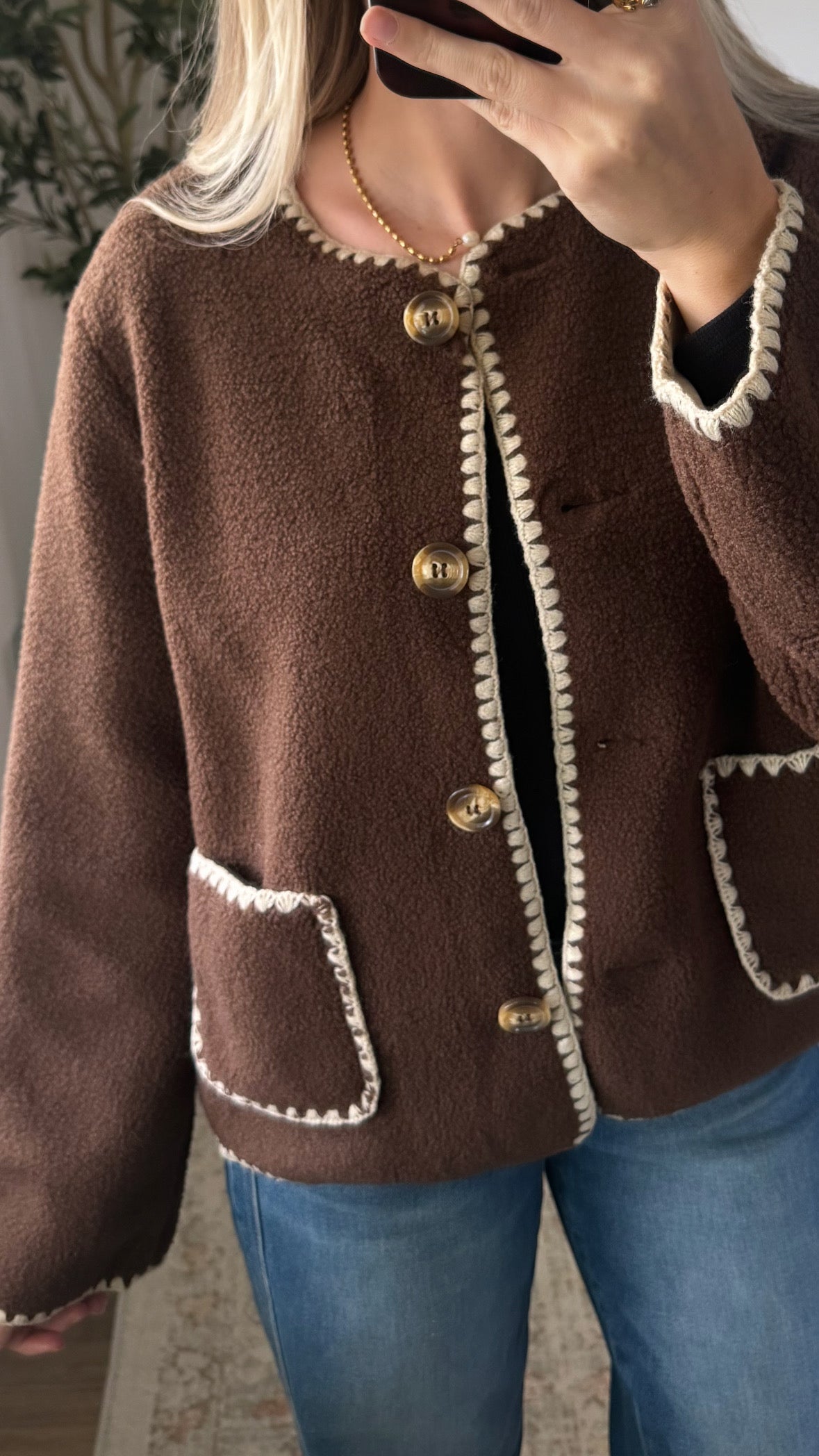 Contrast Sherpa Jacket / Brown