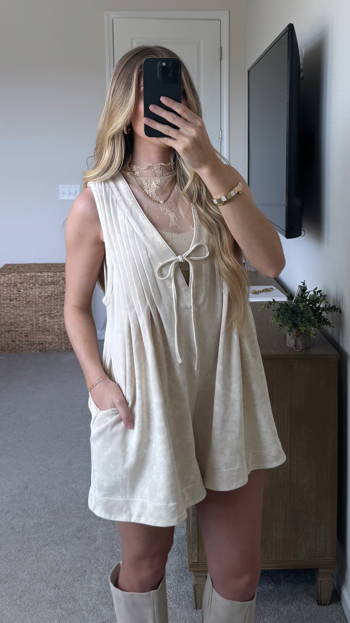 Paisley Pleated Romper / Cream