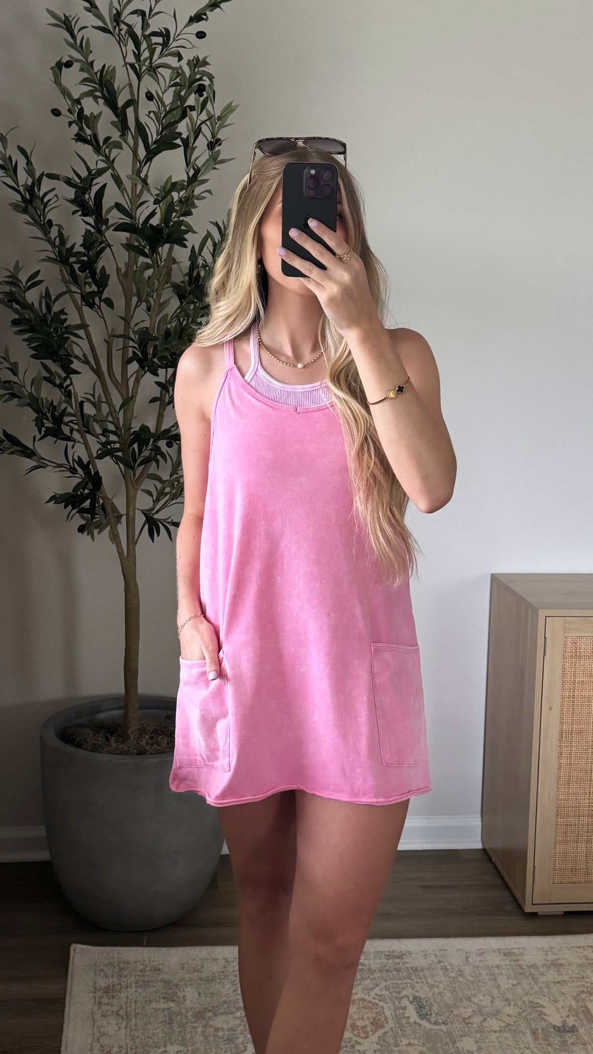 Mineral Wash Romper Dress / Pink