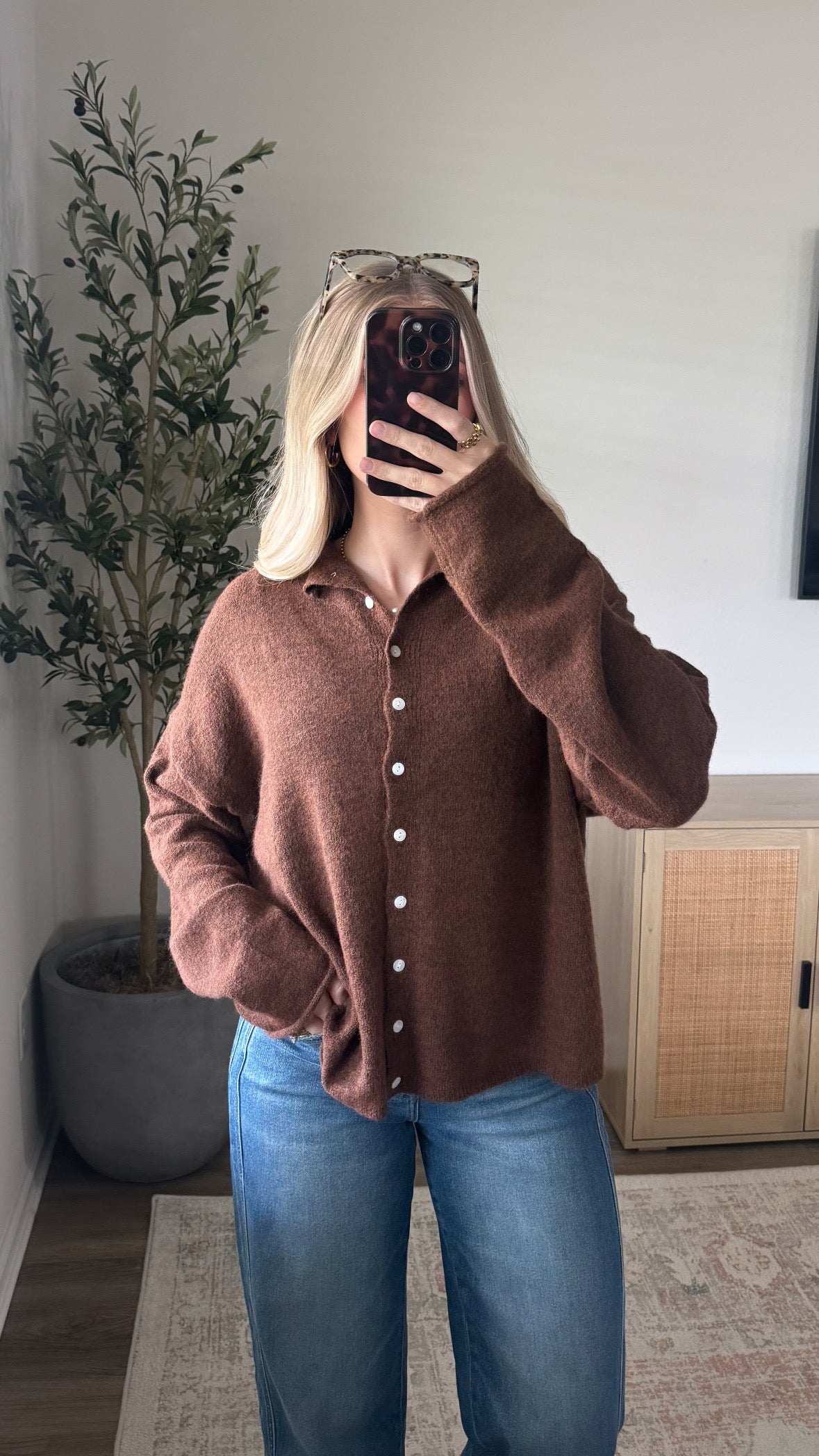 Button Up Cardigan / Brown