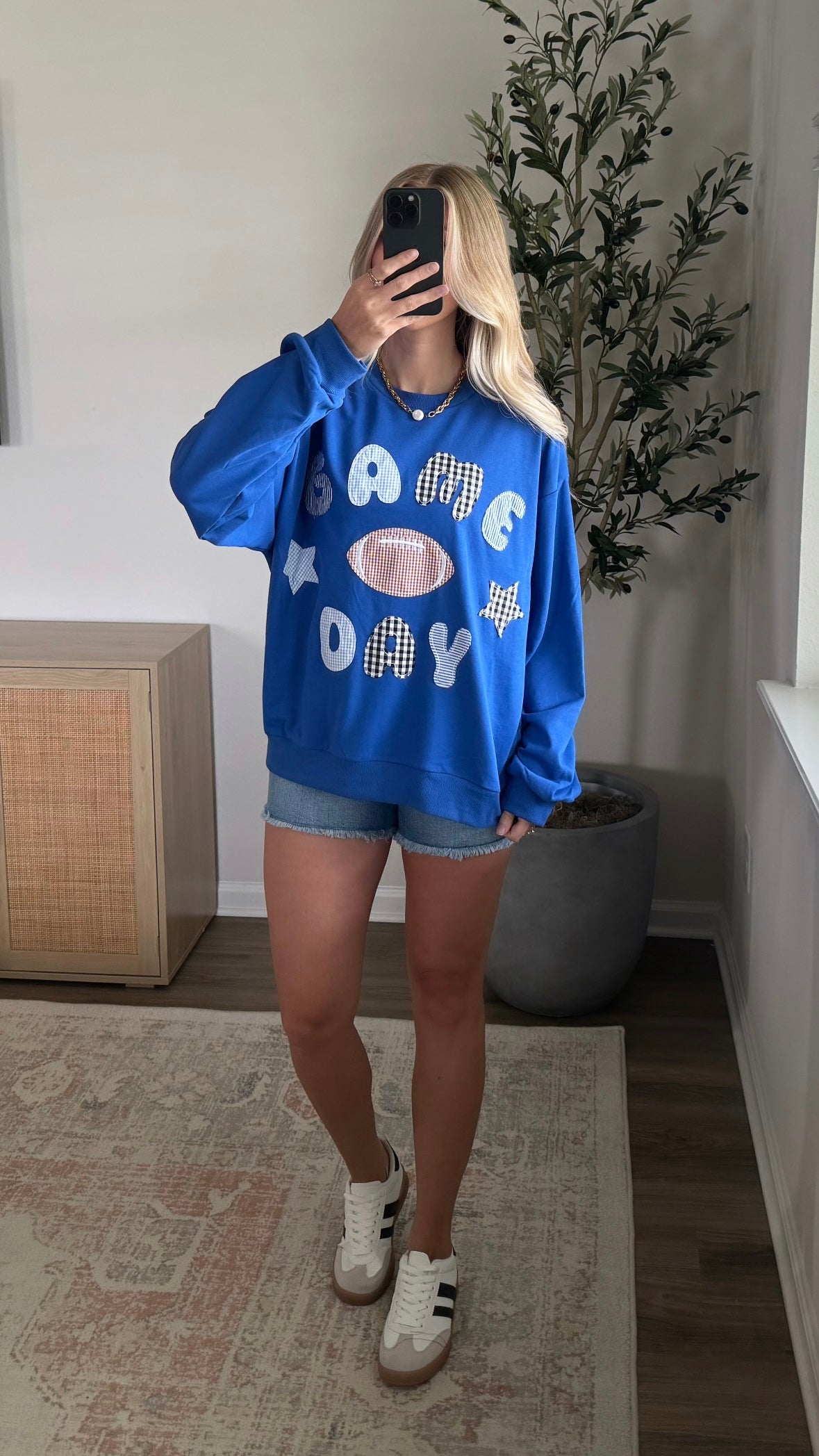 Game Day Patchwork Pullover / Blue