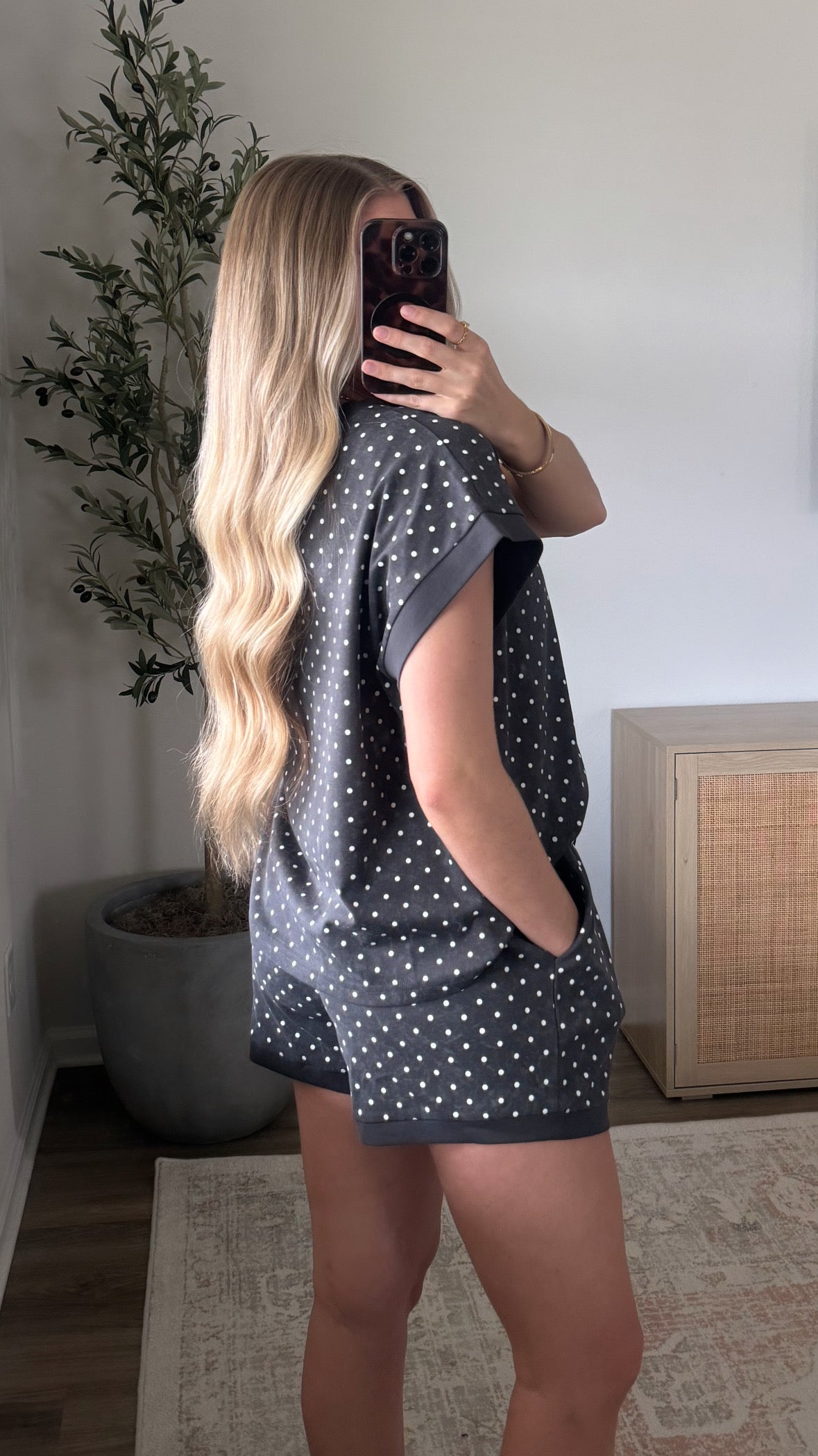 Polka Dot Shorts Set / Charcoal