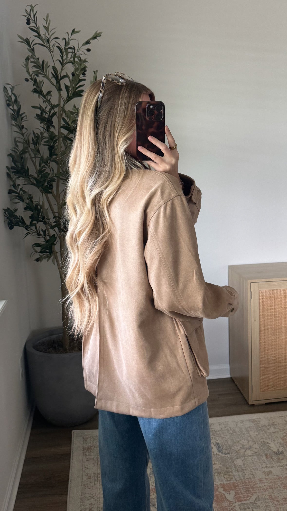 Faux Suede Barn Jacket / Tan