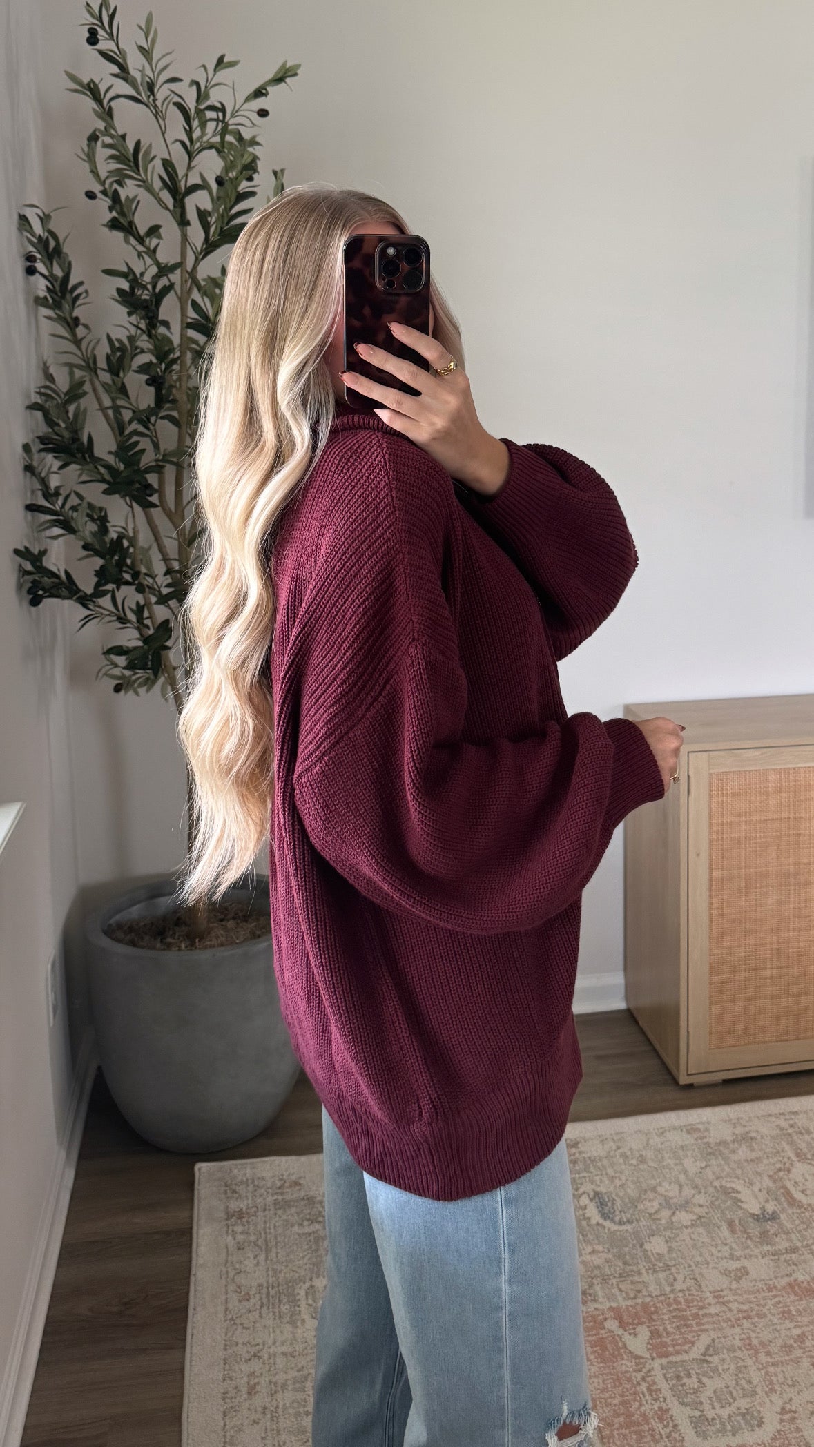 Zip-Up Knit Jacket / Burgundy