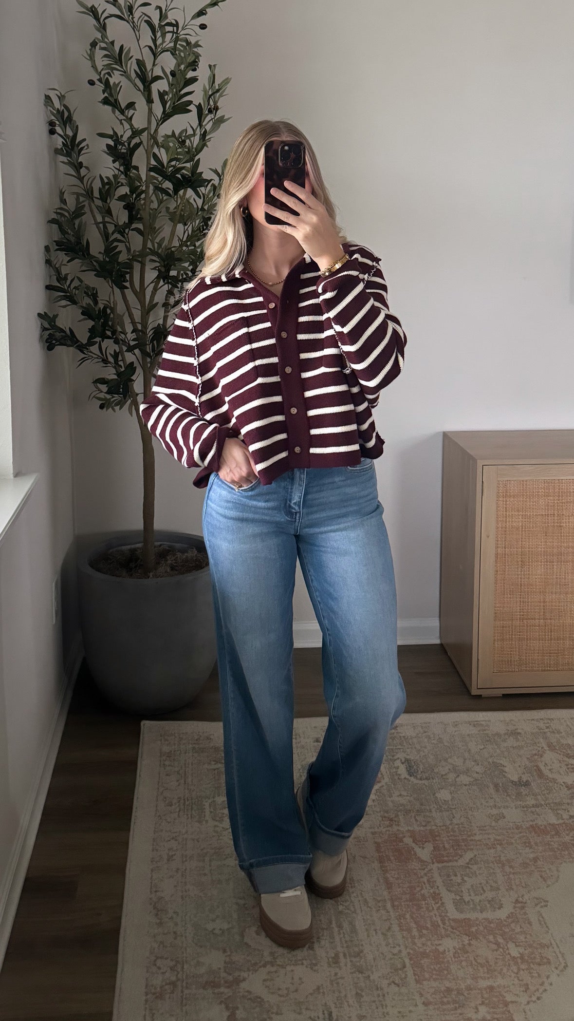 Bella Striped Cardigan / Dark Cherry