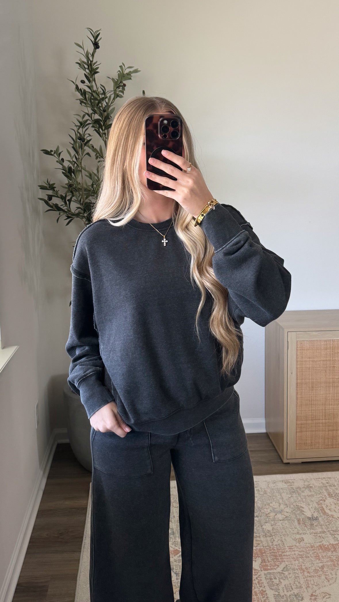 Lola Wide Leg Sweat Set / Washed Black