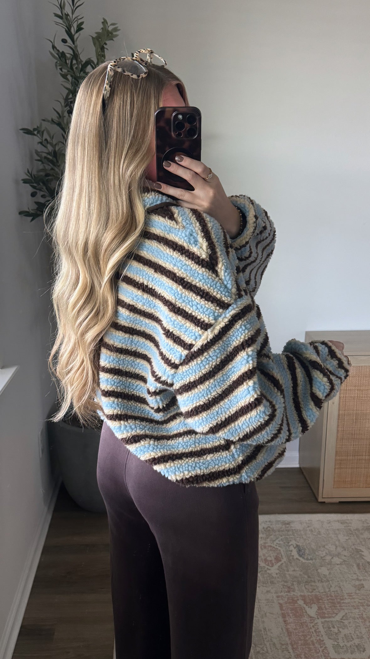 Striped Sherpa / Blue + Brown