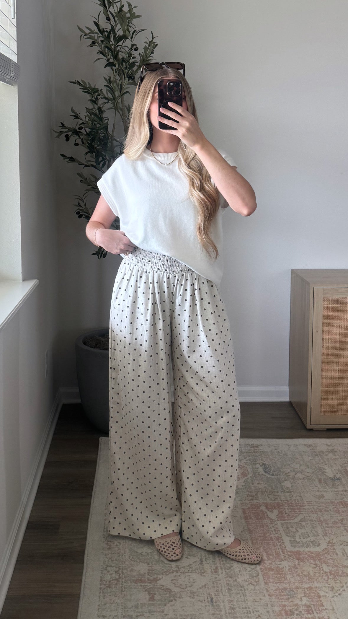 Dotted Linen Pants / Brown + Cream