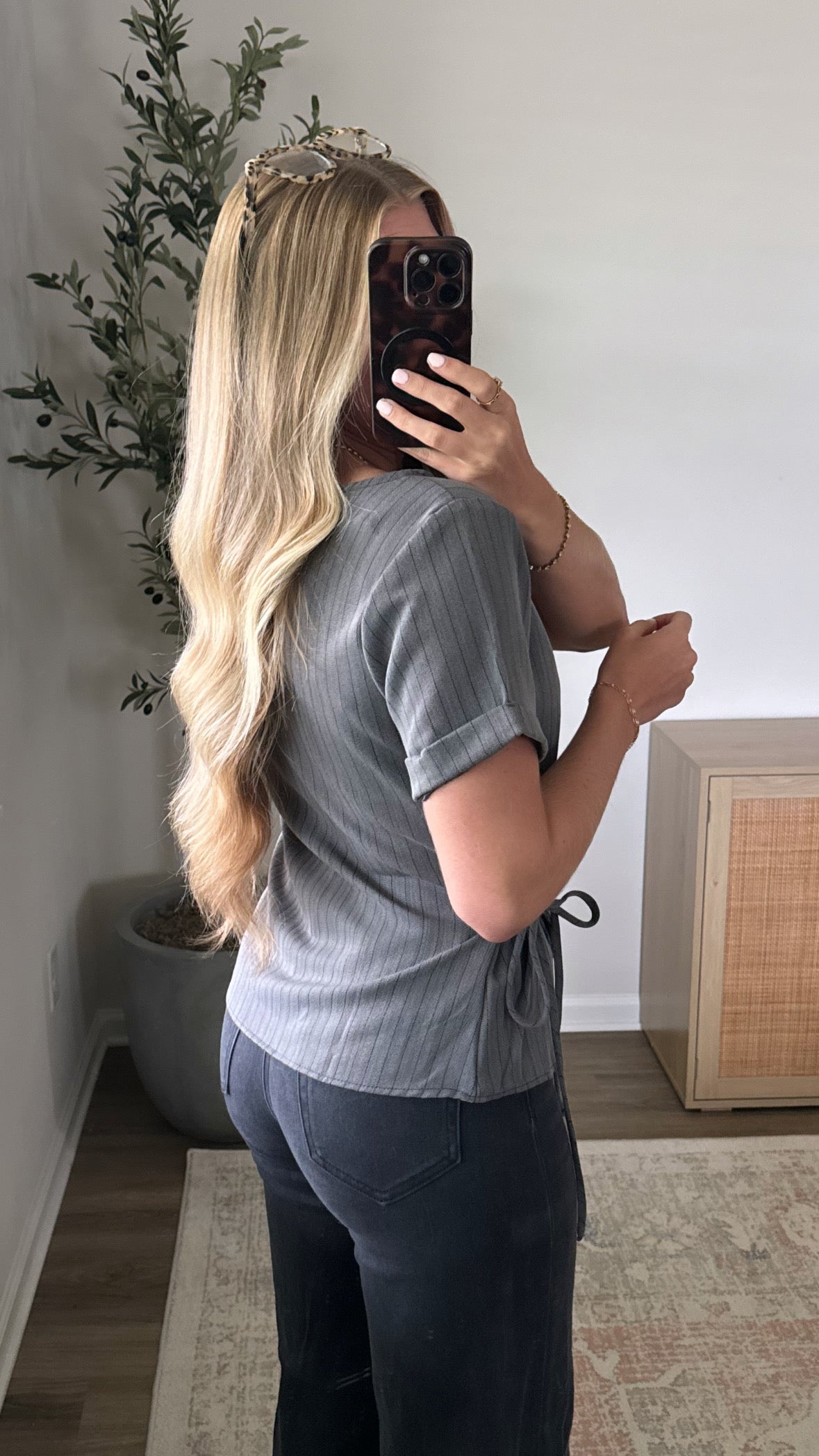 Pinstripe Wrap Blouse / Grey