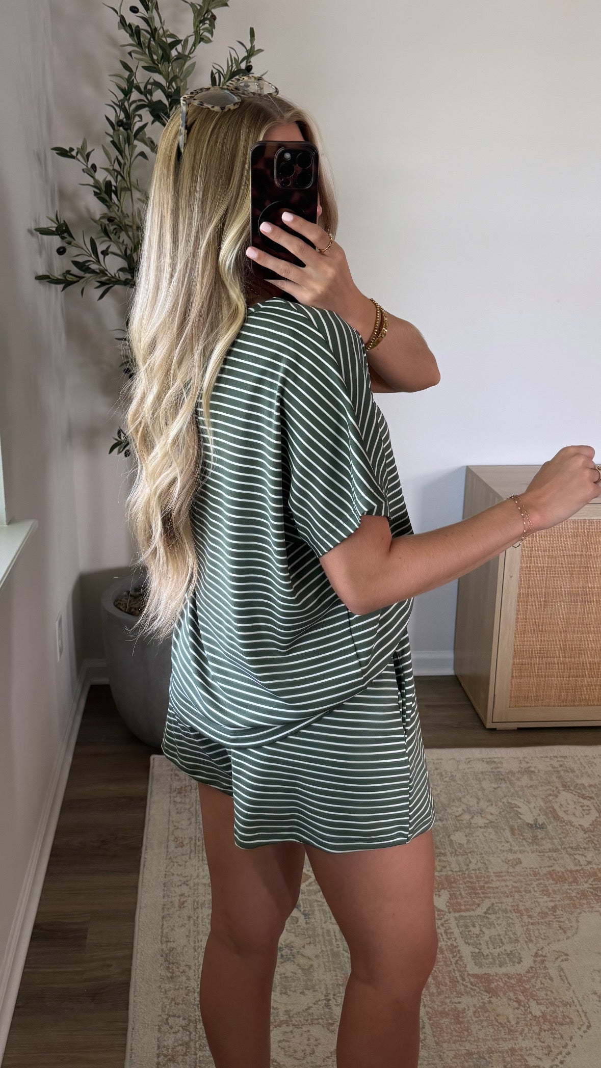 Gracie Striped Shorts Set / Olive + Brown