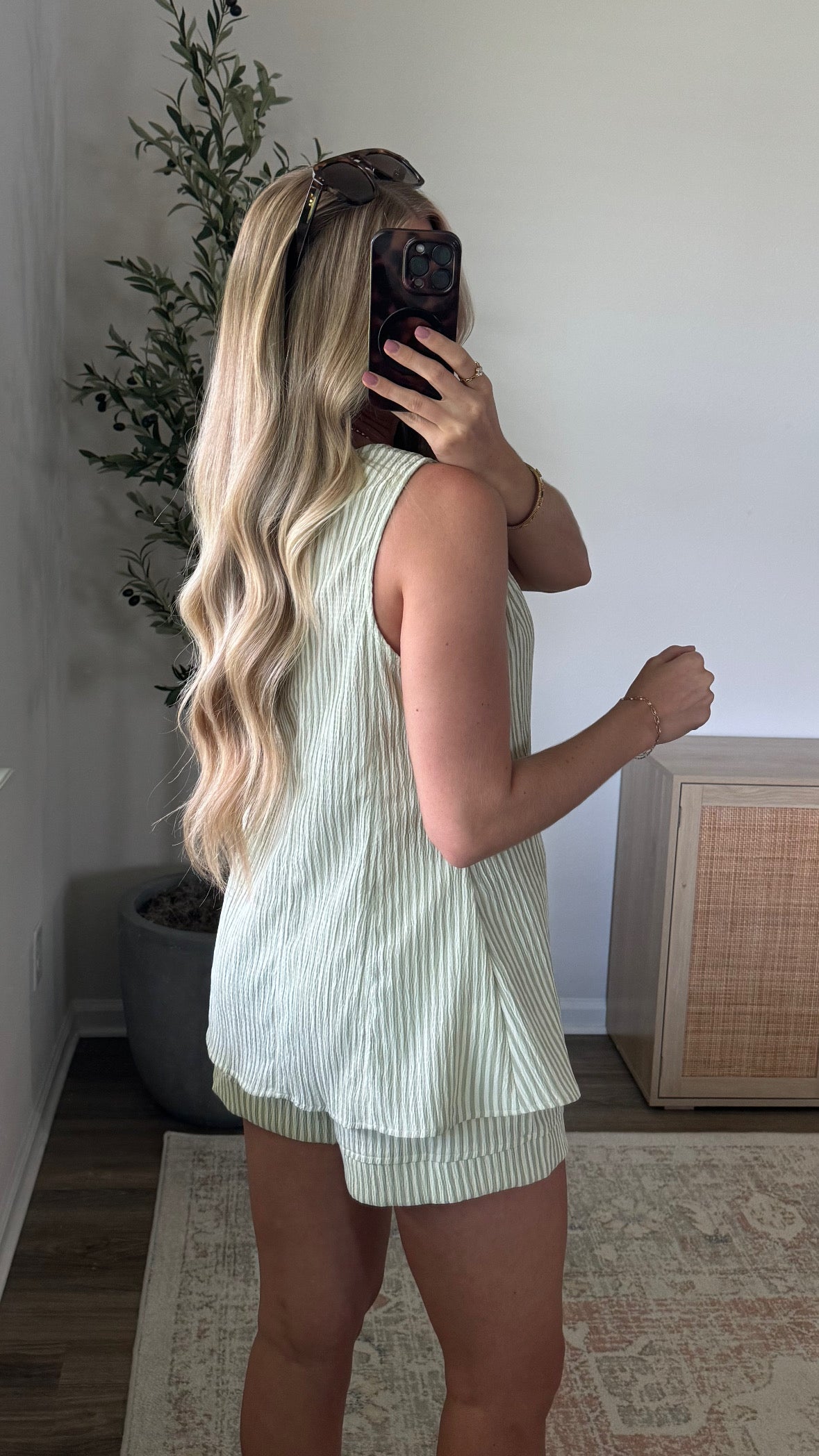 Marley Sleeveless Striped Set / Sage Green