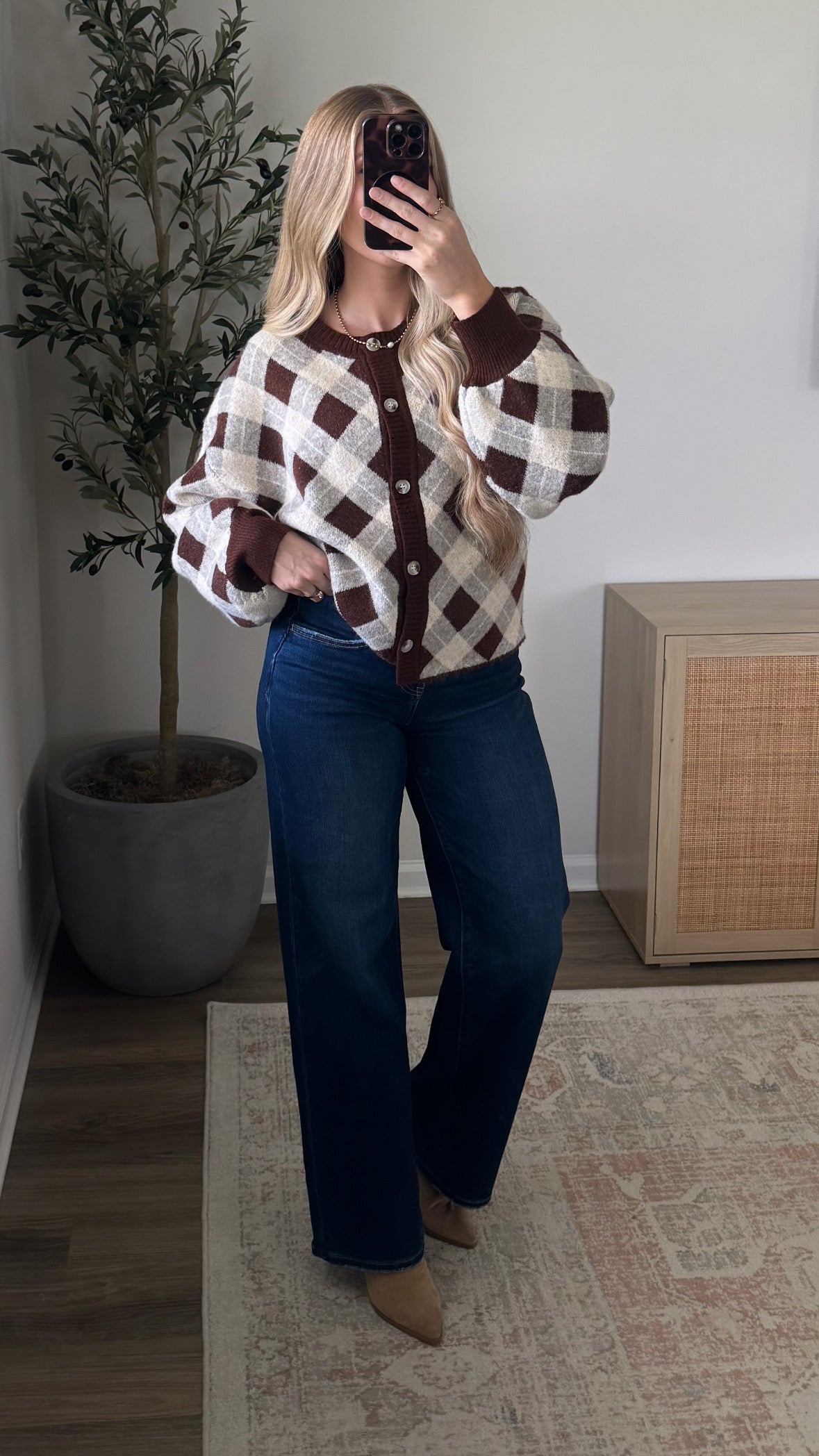 Chestnut Plaid Cardigan