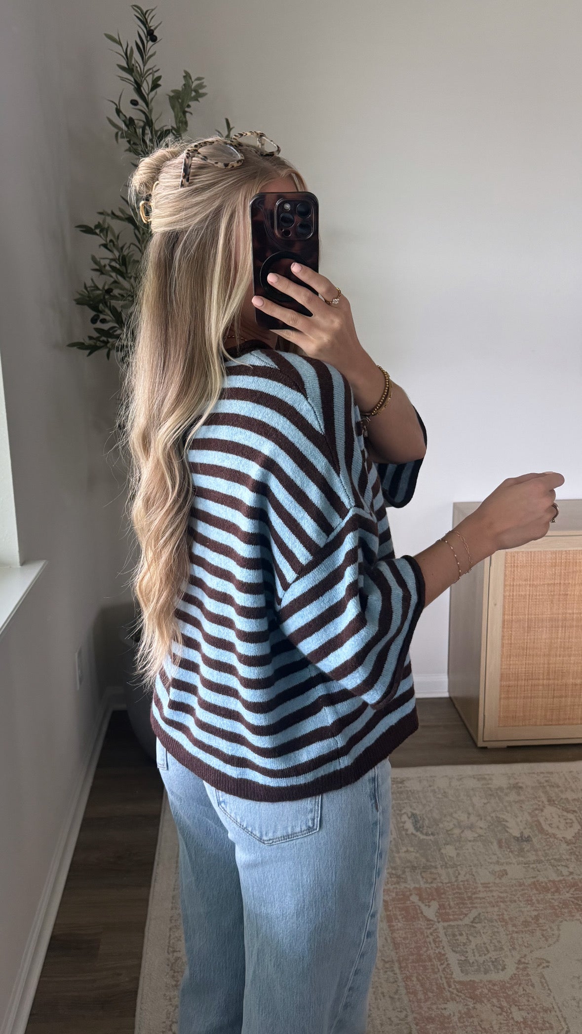 Riley Striped Cardigan / Blue + Brown