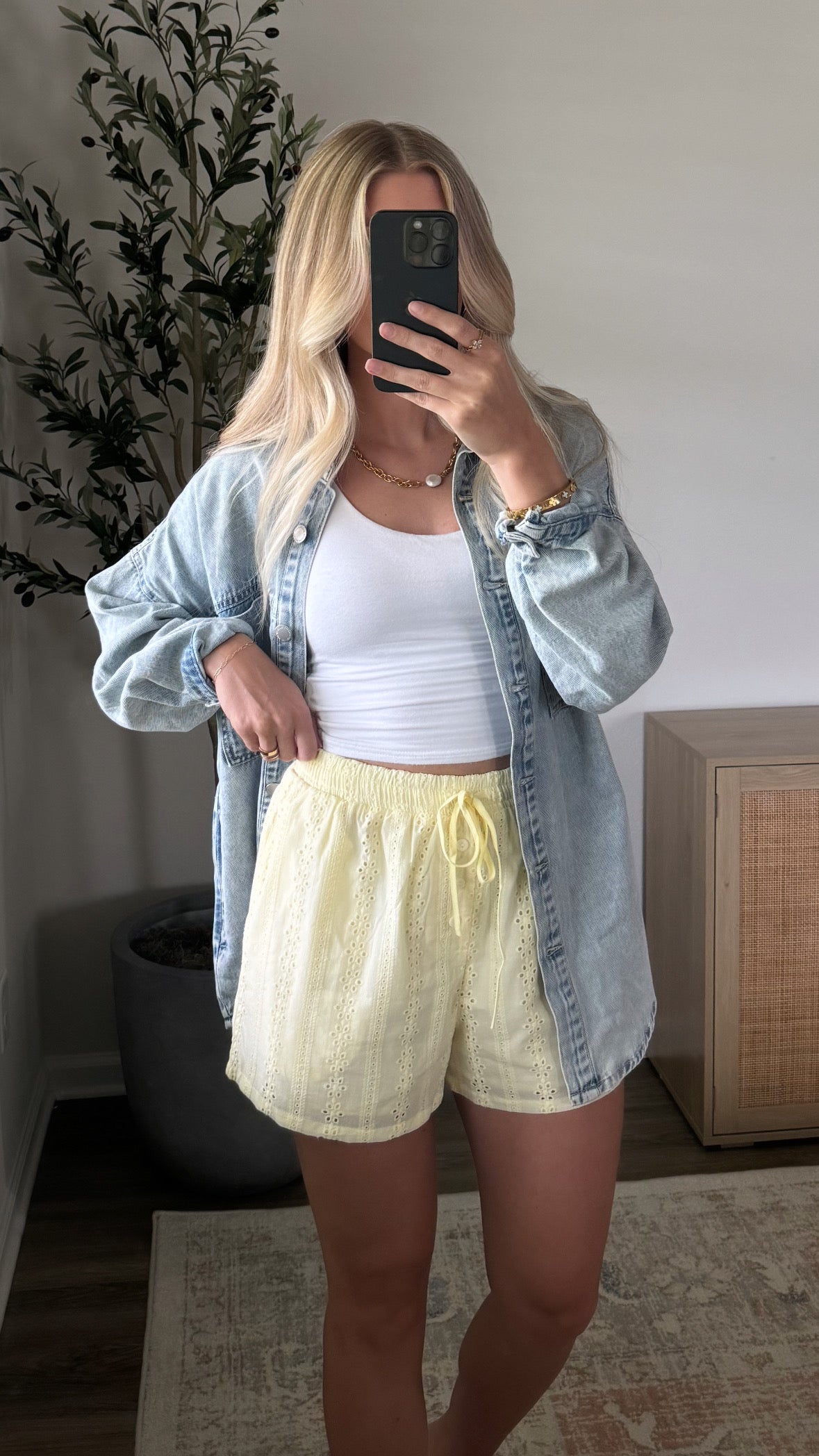 Yellow Eyelet Shorts