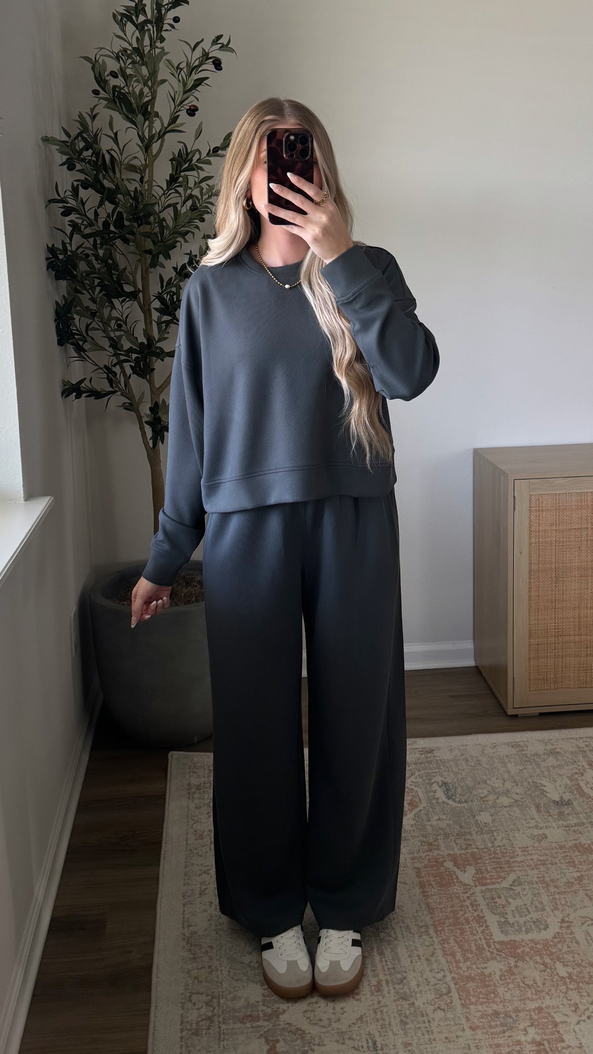 Ribbed Active Wide Leg Pant / Slate Grey