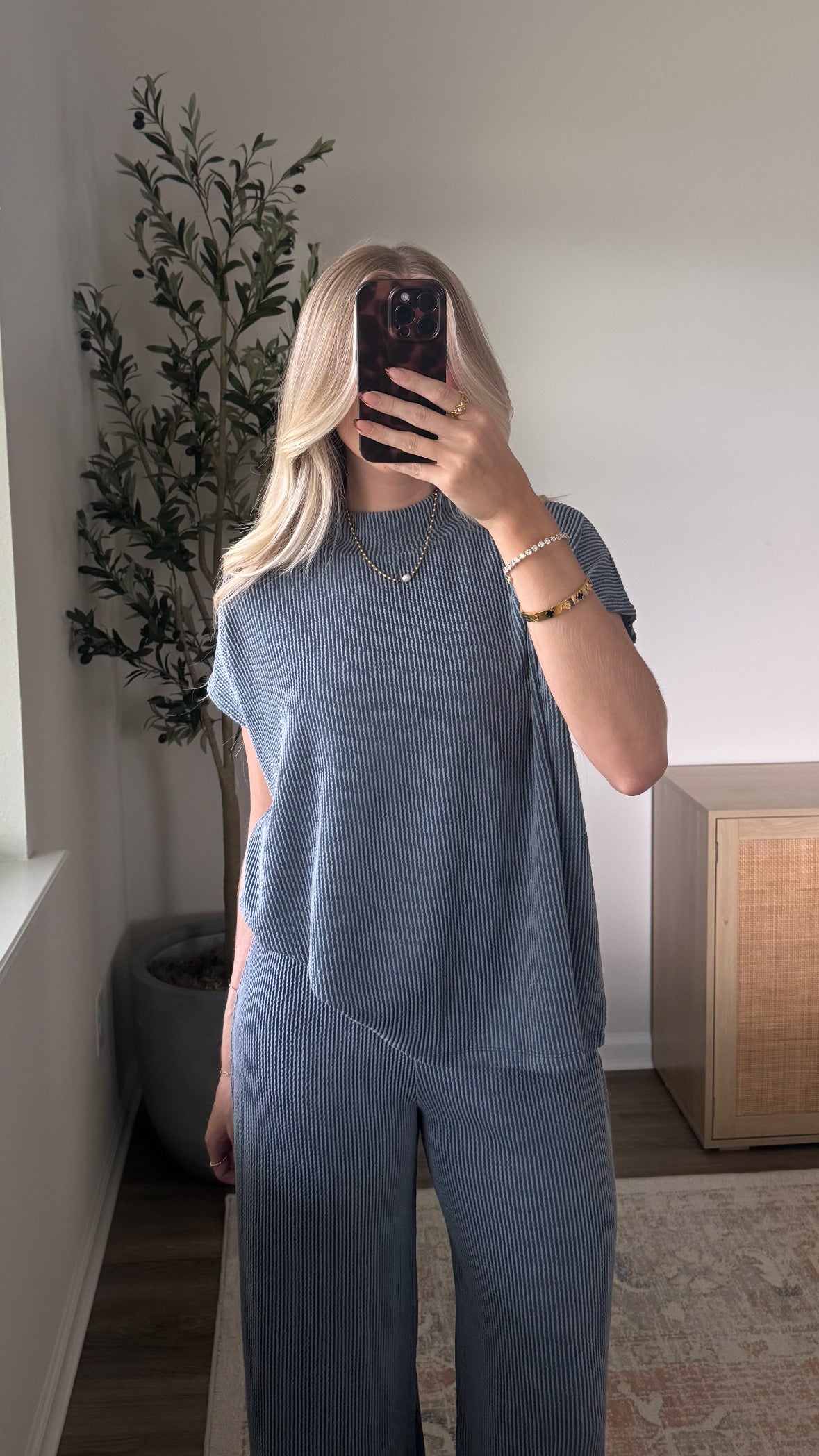 Ribbed Pants Set / Dusty Blue