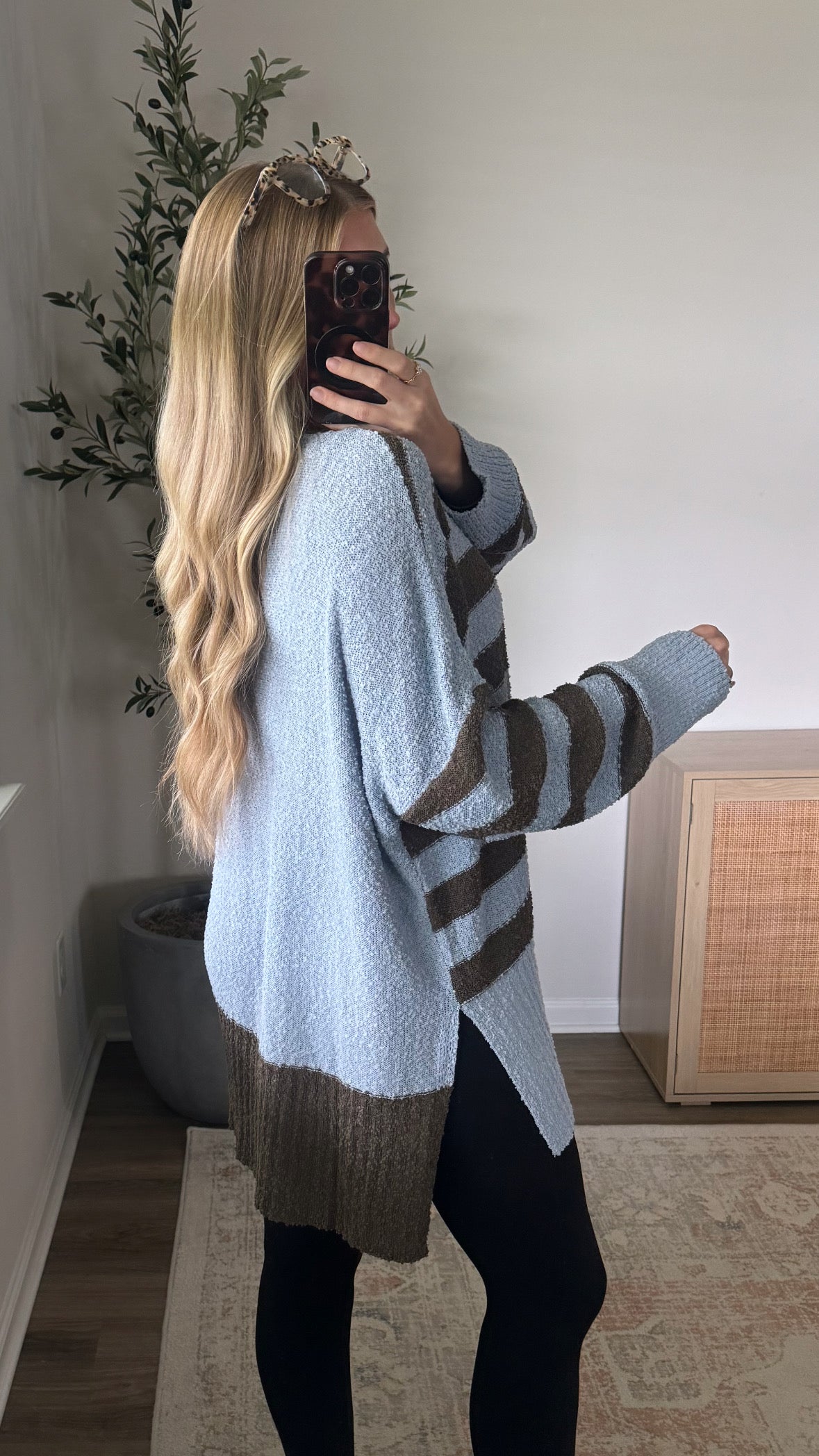 Cocoa Coast Striped Cardigan / Blue + Brown