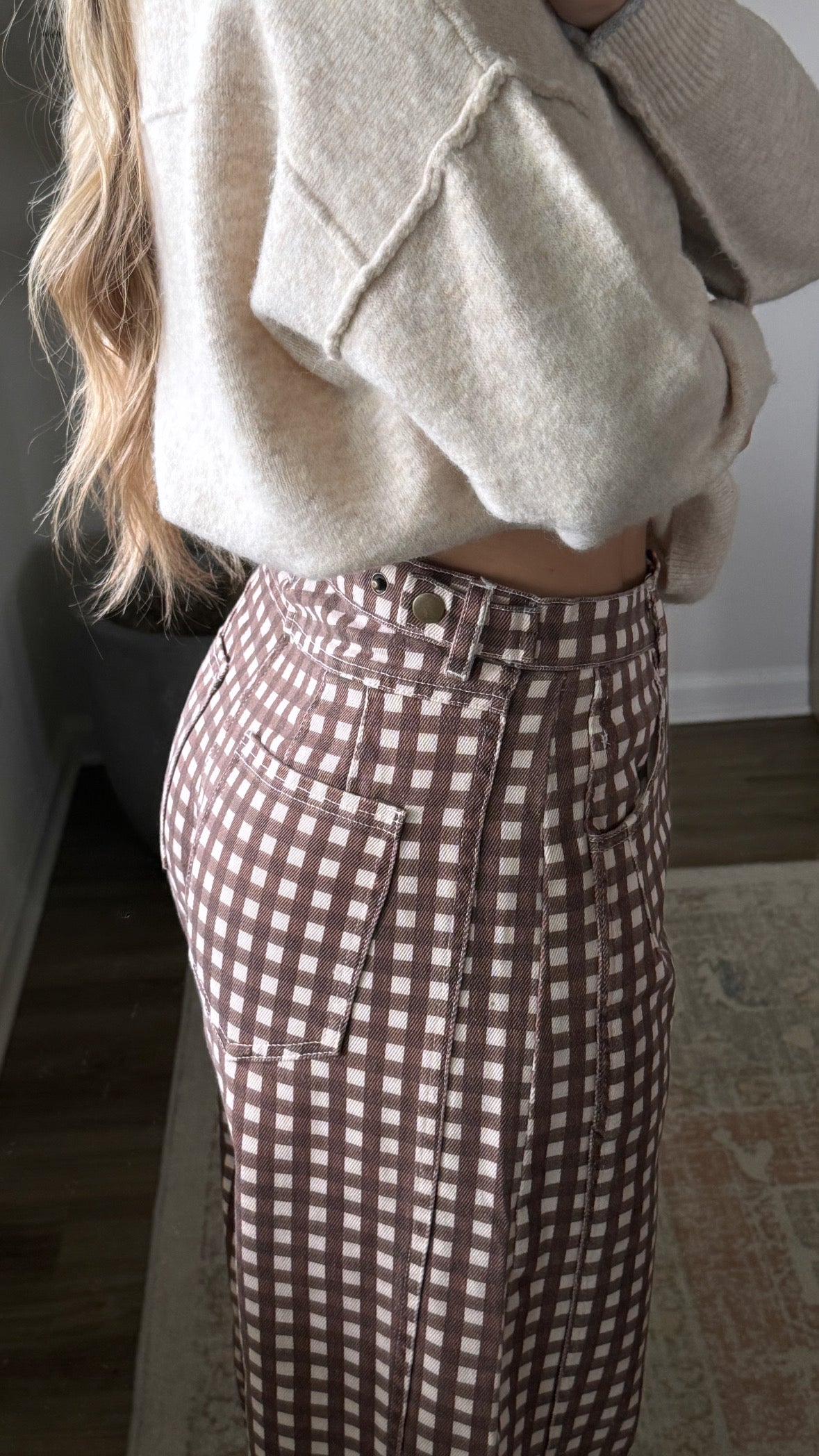 Gingham Barrel Jeans / Brown