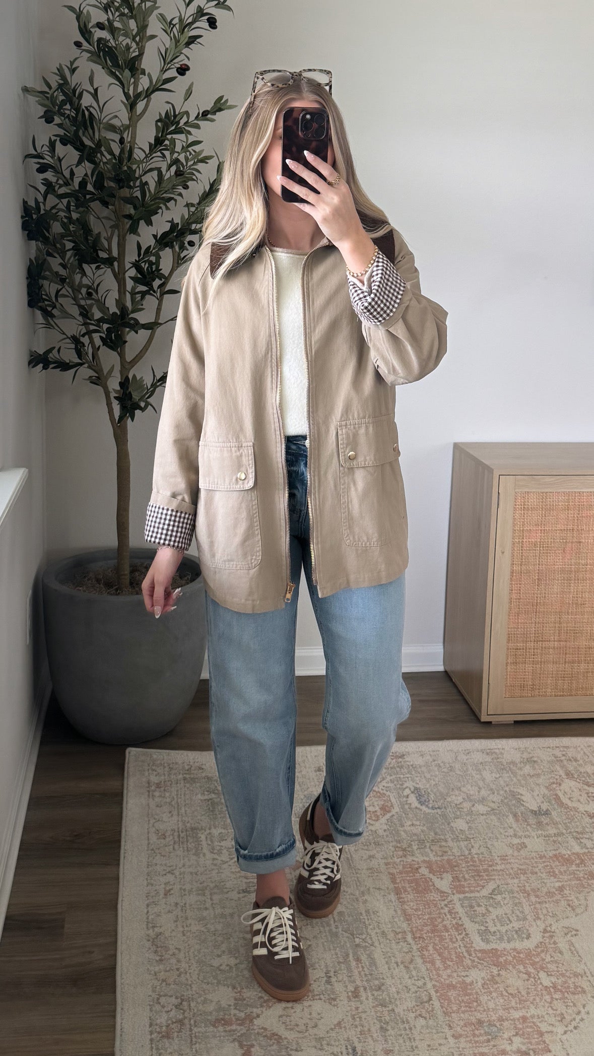 Gingham Detail Barn Jacket