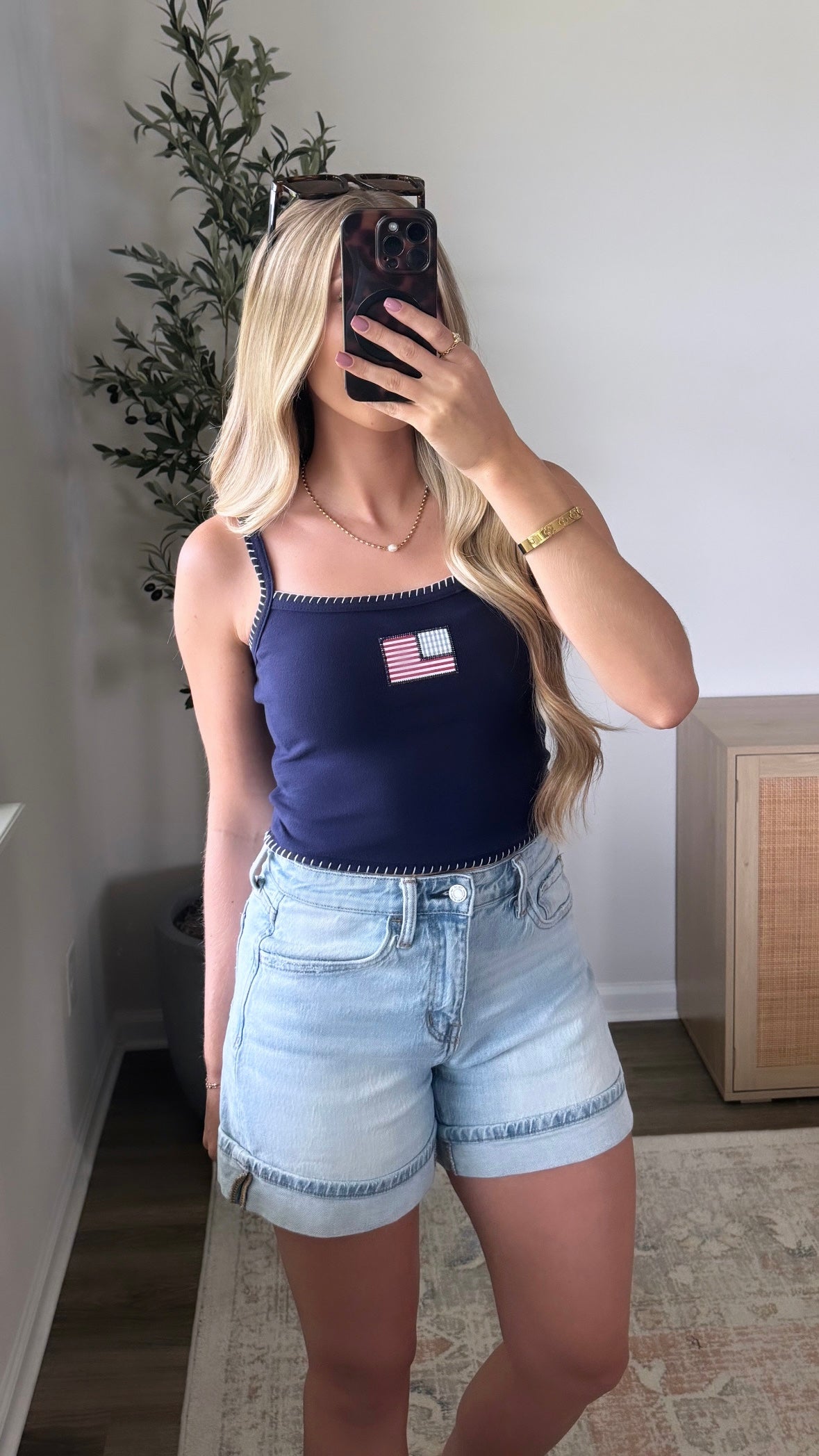 Stitched Flag Tank / Navy Blue