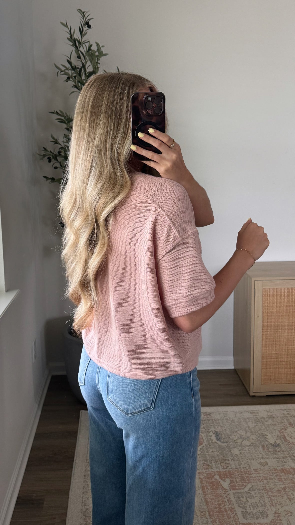 Textured Button Down Cardigan / Light Pink