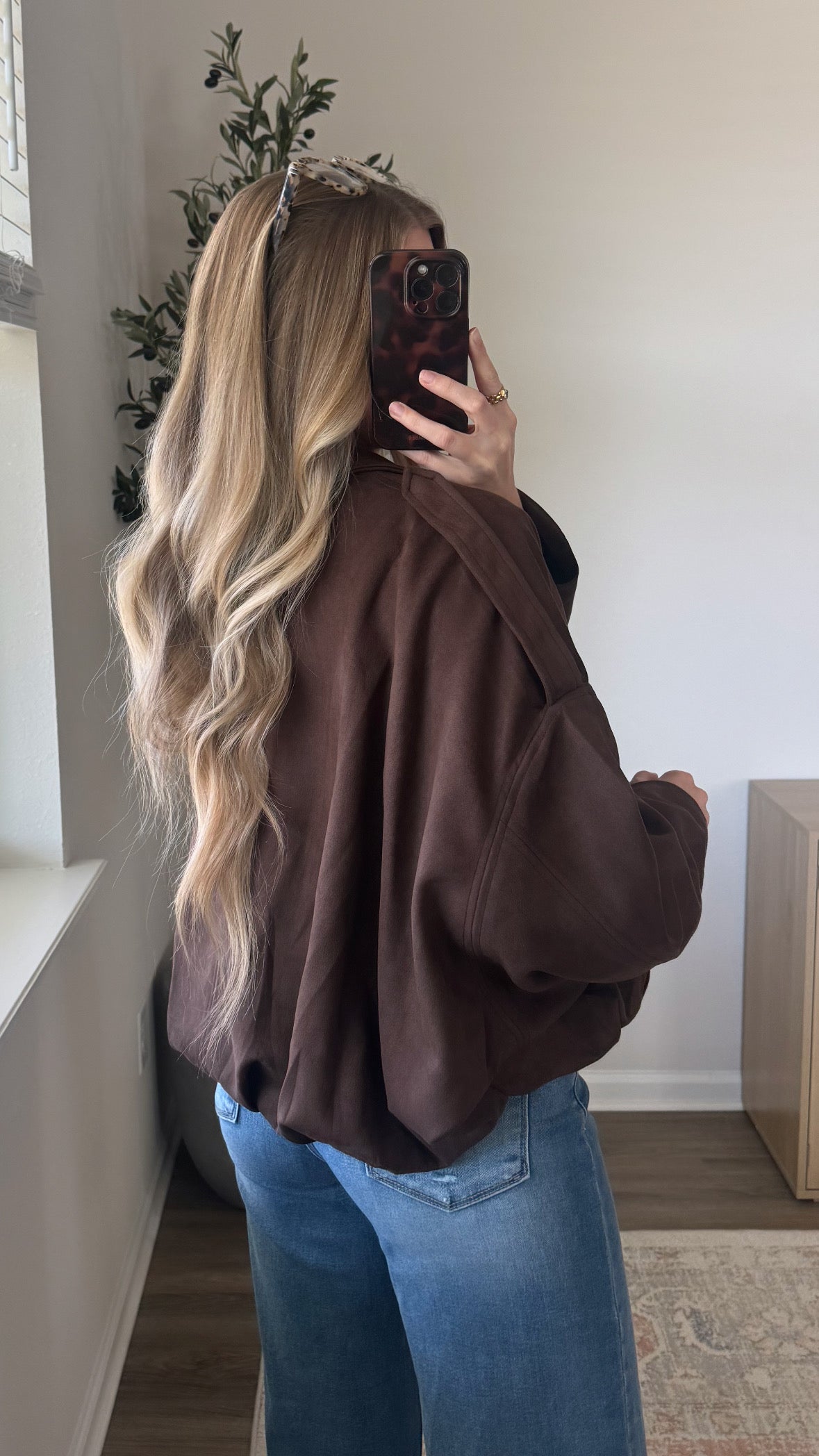 Faux Suede Bomber Jacket / Brown