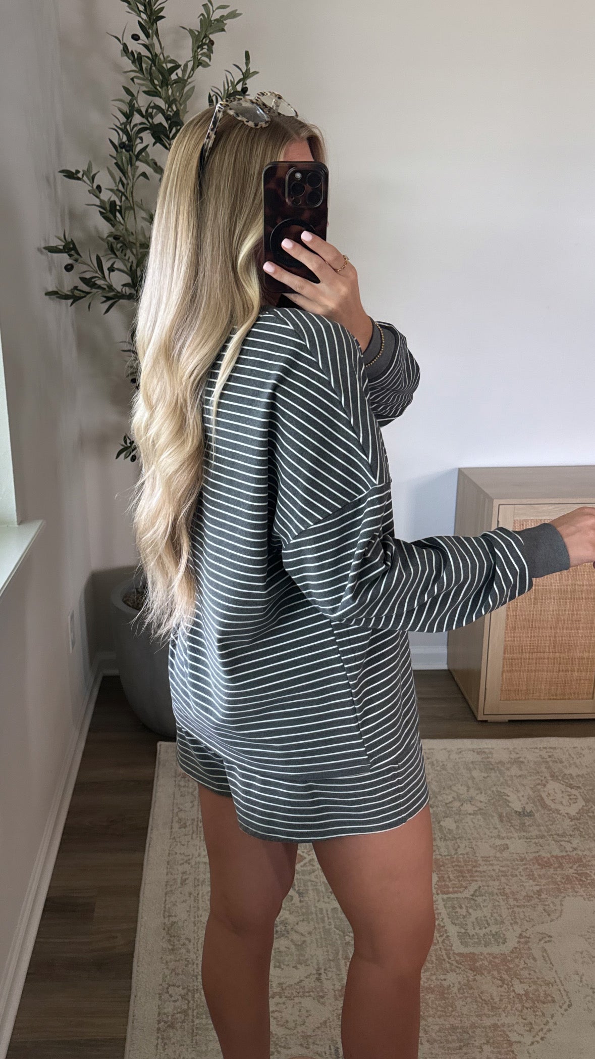 Striped Henley Shorts Set / Charcoal