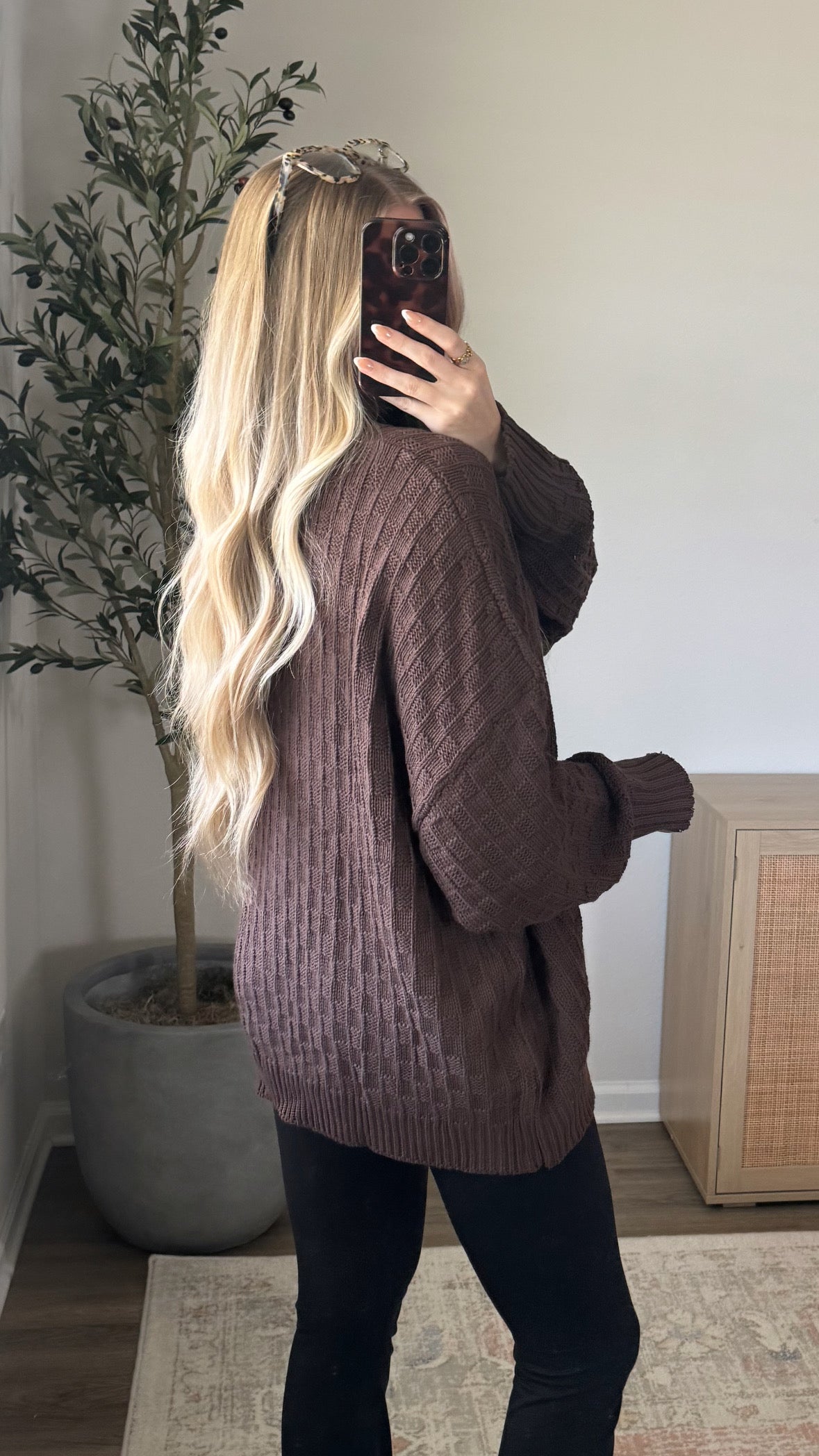 Mockneck Checkered Sweater / Brown